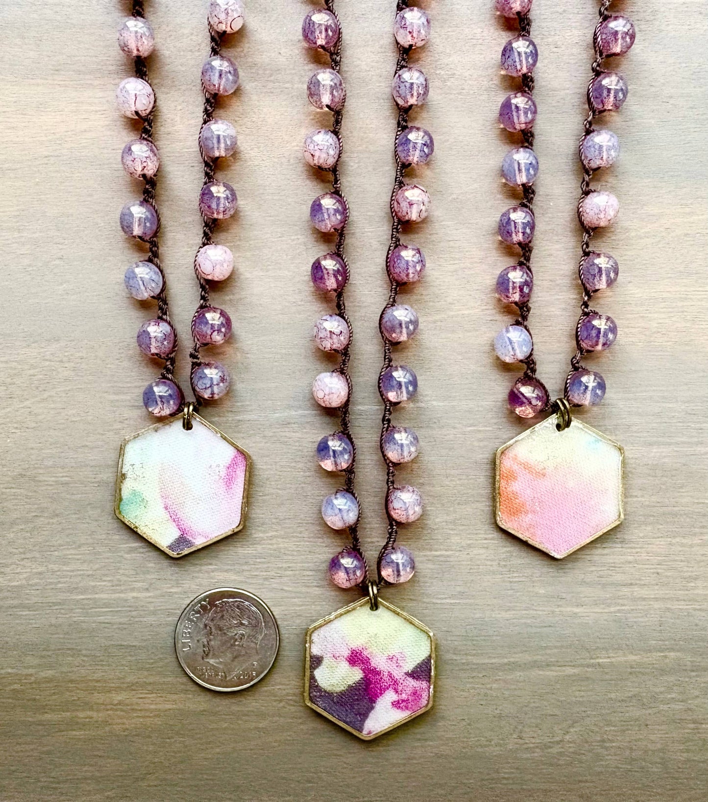 Vintage Fabric Garden Pendant And Rosy Crystal Necklace