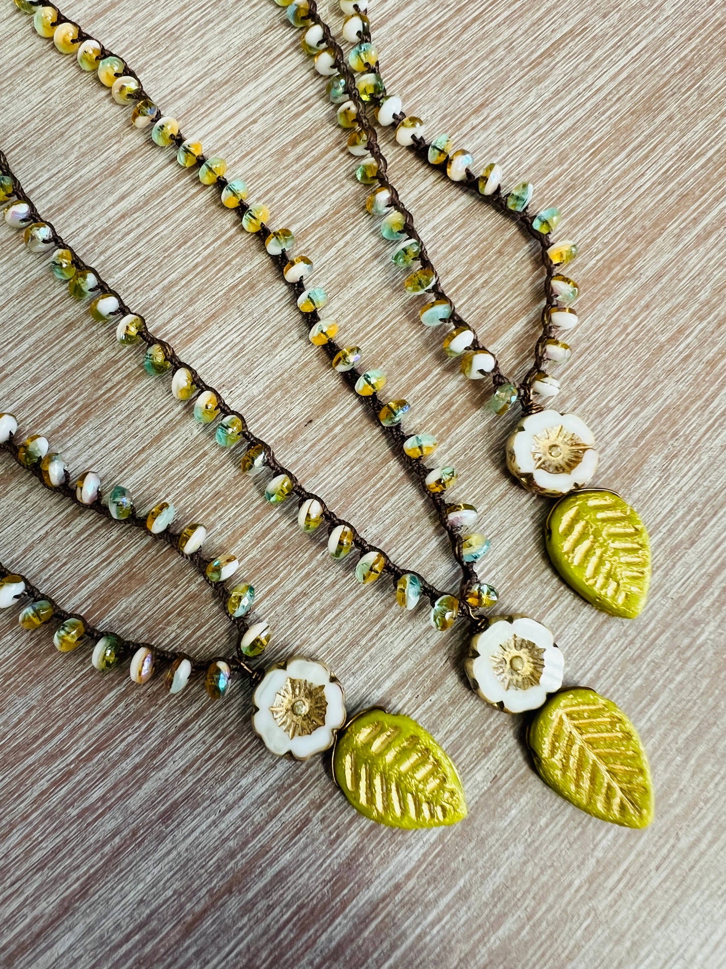 Spring Flower and Leaf Crystal Necklace With Gold And Ivory