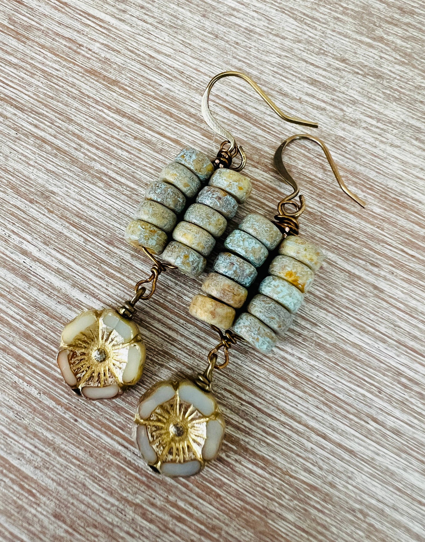 Rustic Ivory Ladder Drop Necklace and Knotted Mercury Glass