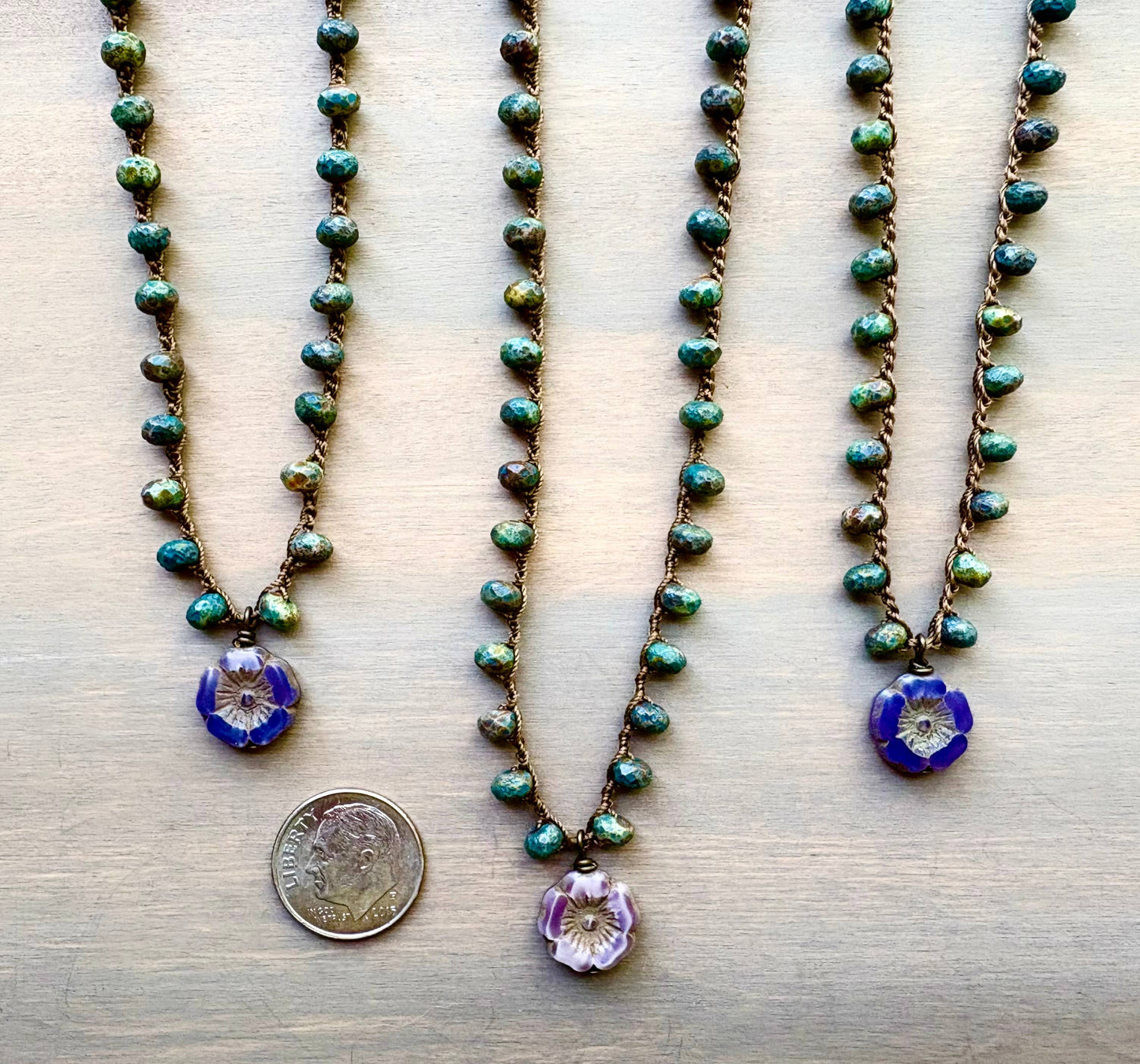 Earthen Beauty Crocheted Necklace With Lavender Glass Flower