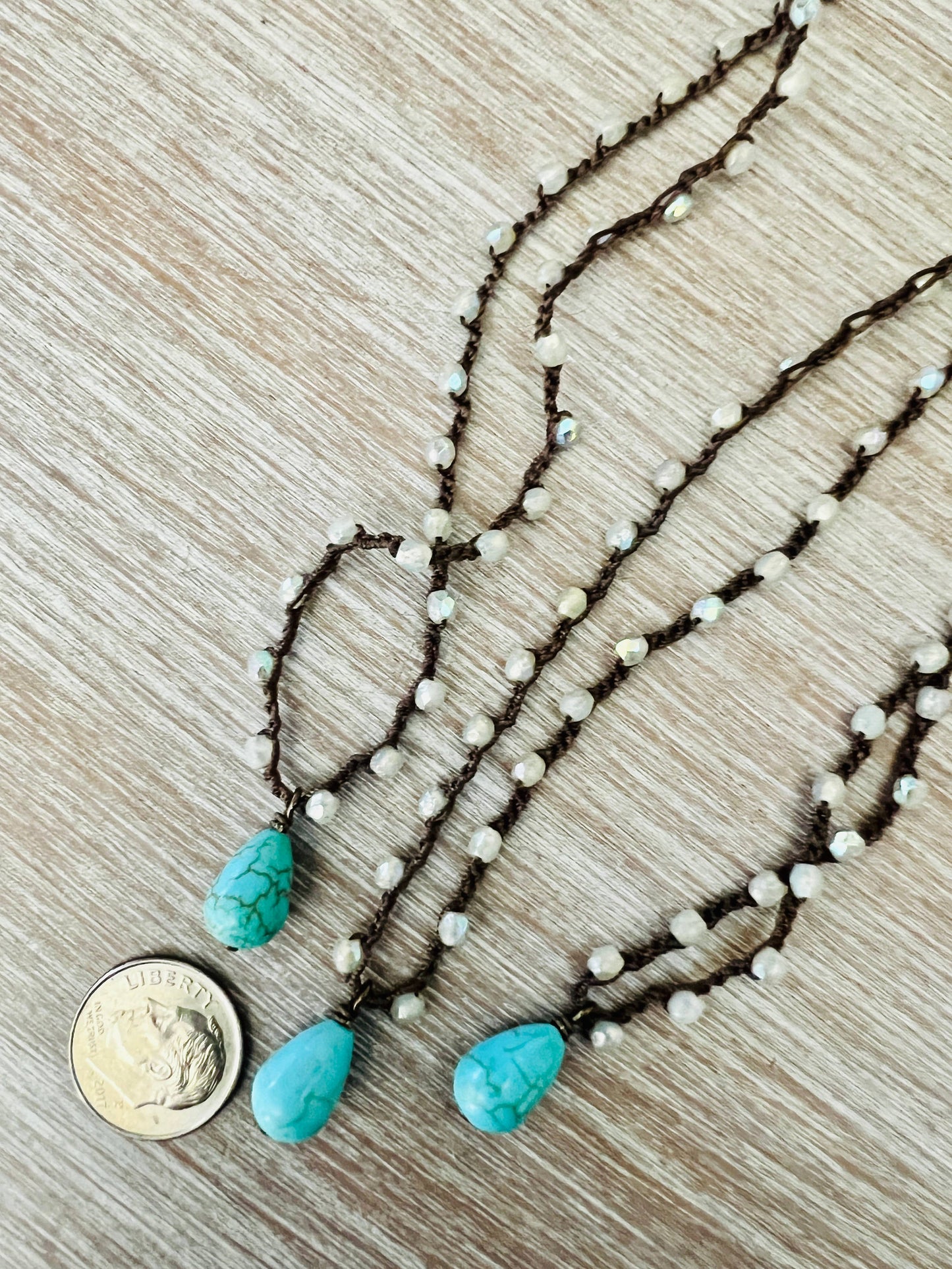 Shimmer Crystal Necklace And Turquoise Magnesite Stone Drop