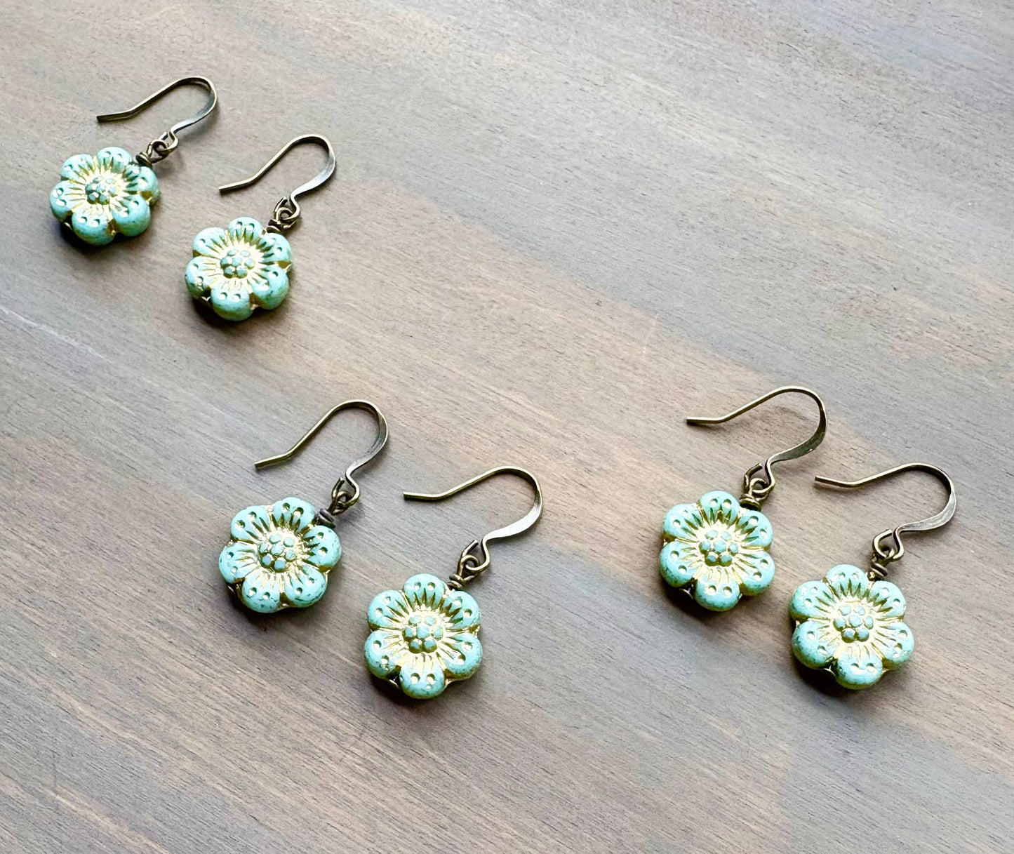 Mint Wild Rose Earrings With Golden Spring Glimmer