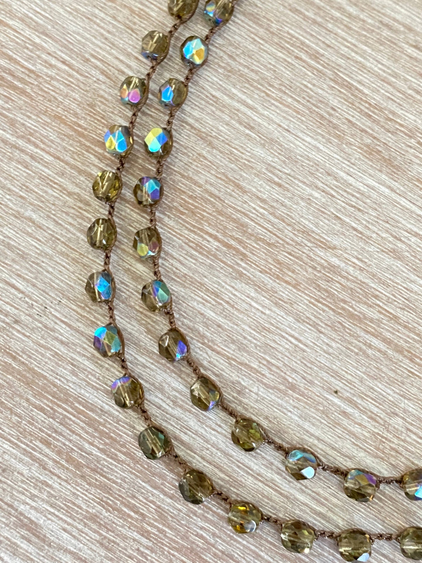 Long Crystal Necklace/Wrap Bracelet in Sparkling Smoke