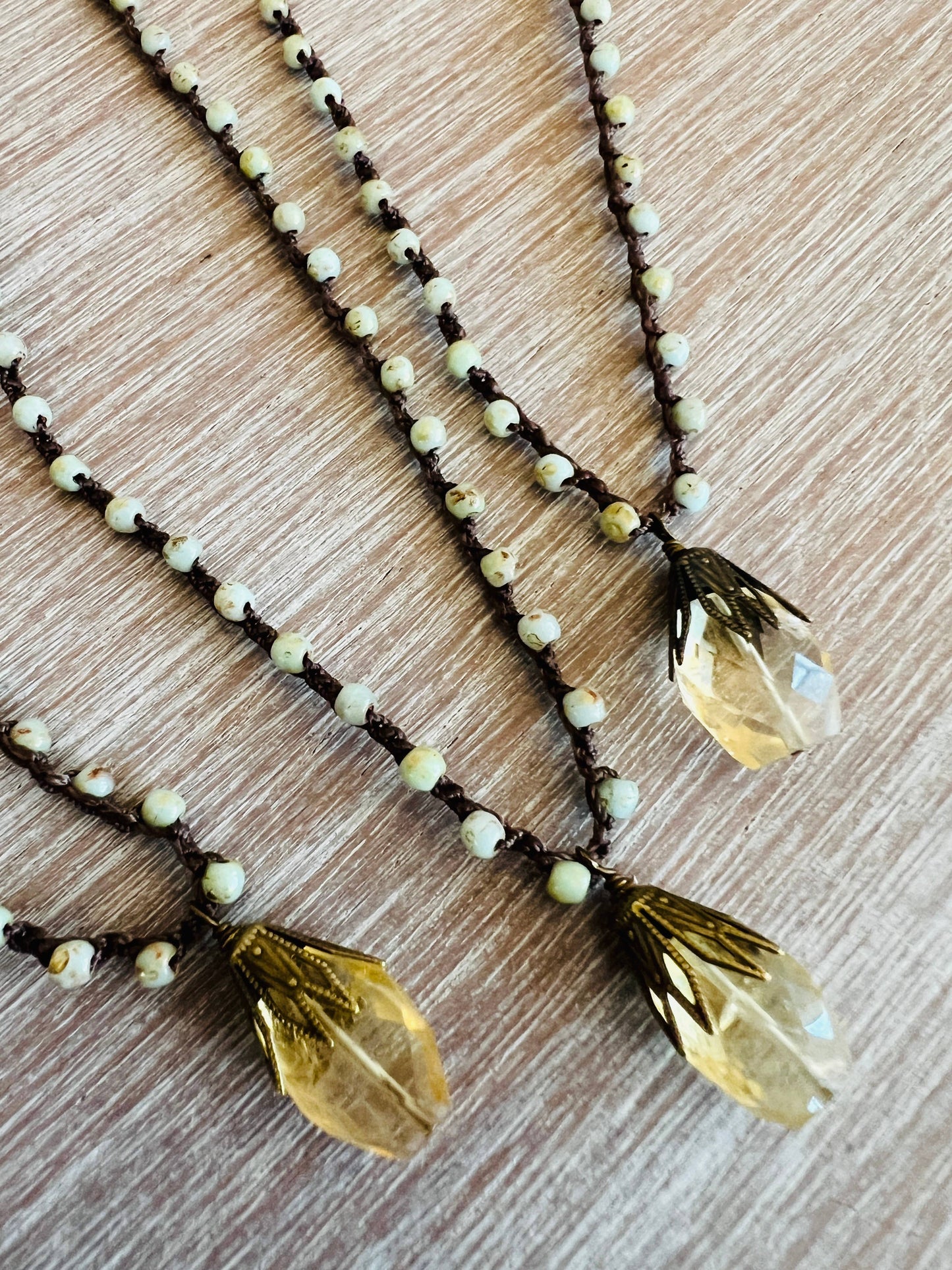 Faceted Citrine Necklace With Sandy Green Czech Crystal