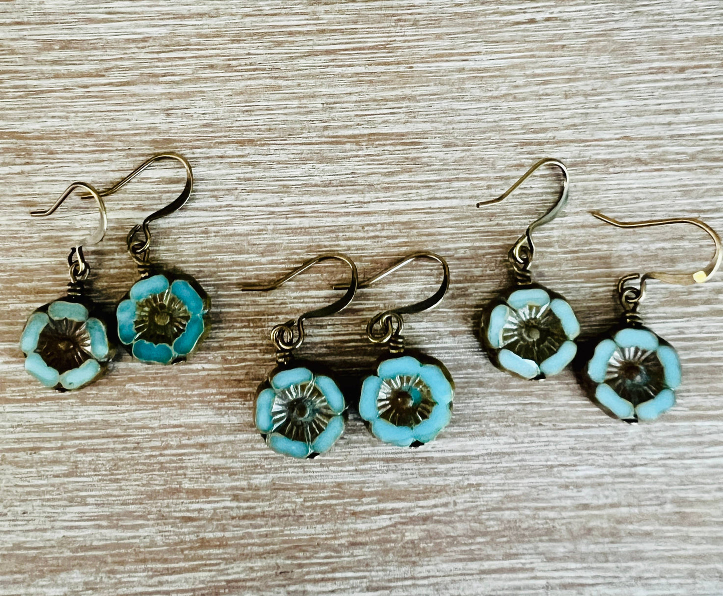 Cornflower Blue Pressed Glass Crystal Flower Earrings