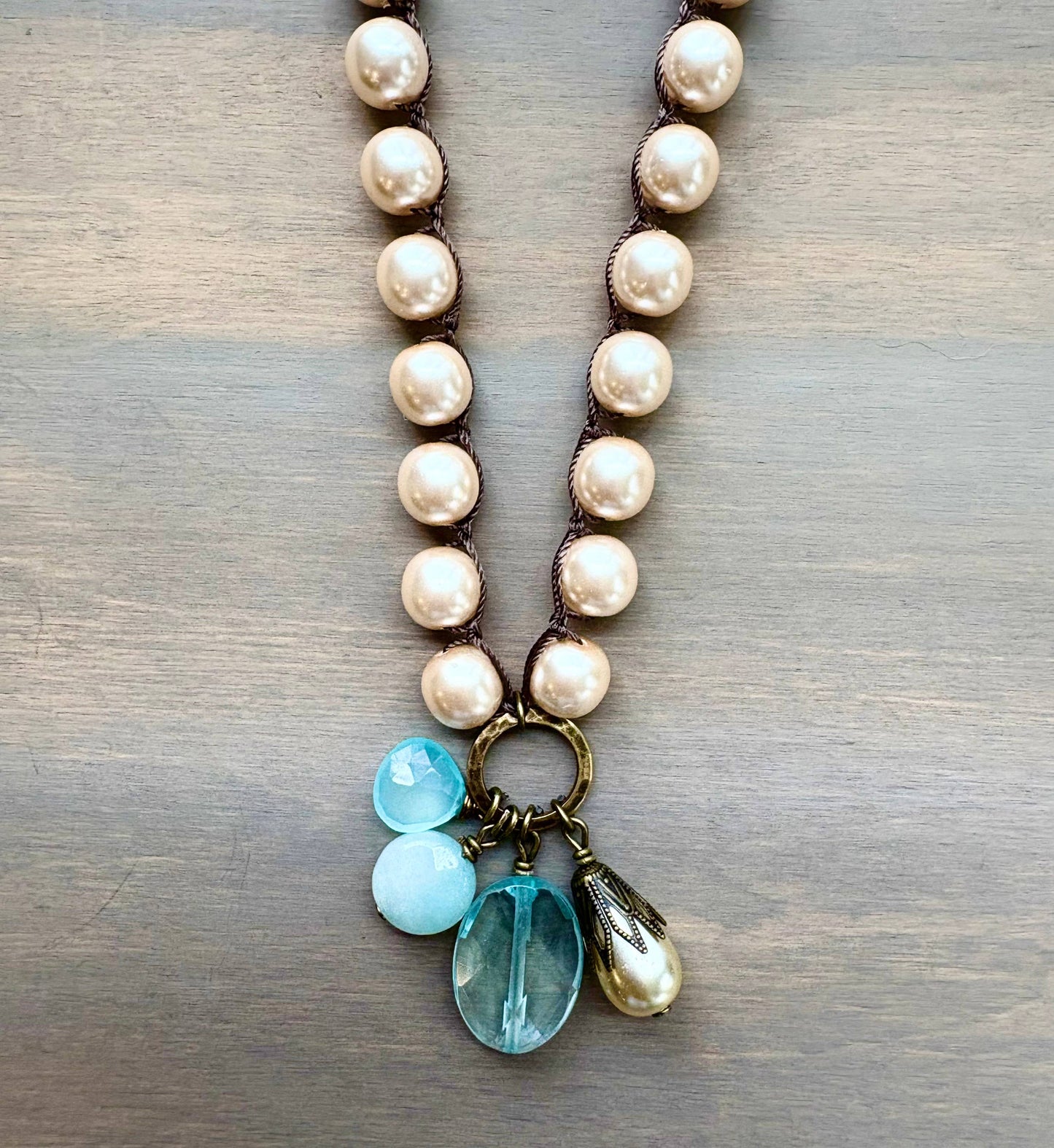 Champagne Bauble Necklace with Faceted Quartz & Chalcedony