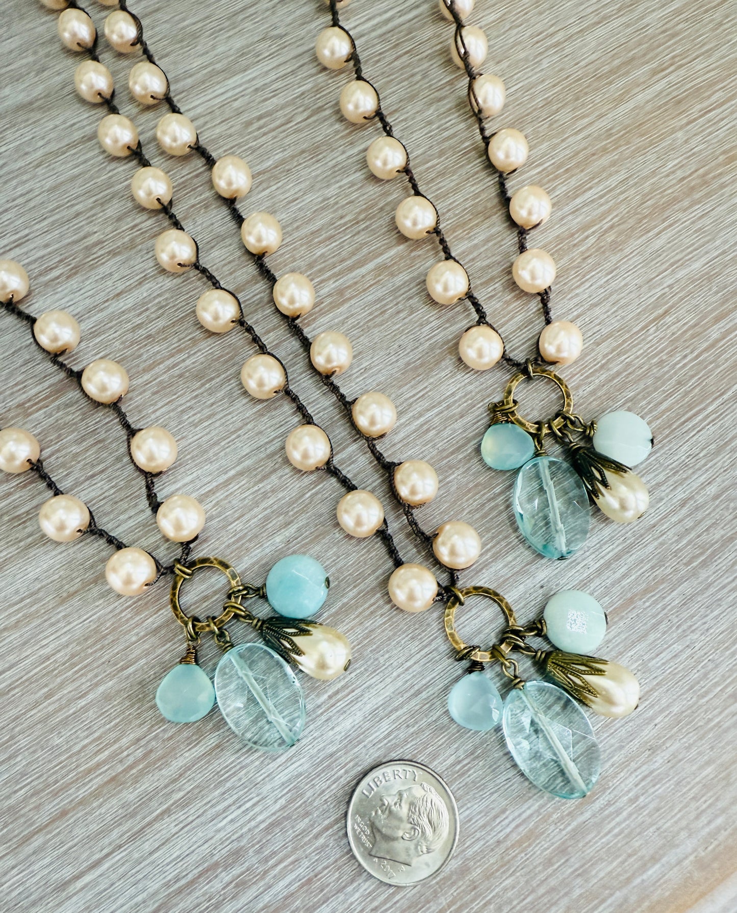 Long Champagne Bauble Necklace With Quartz & Chalcedony