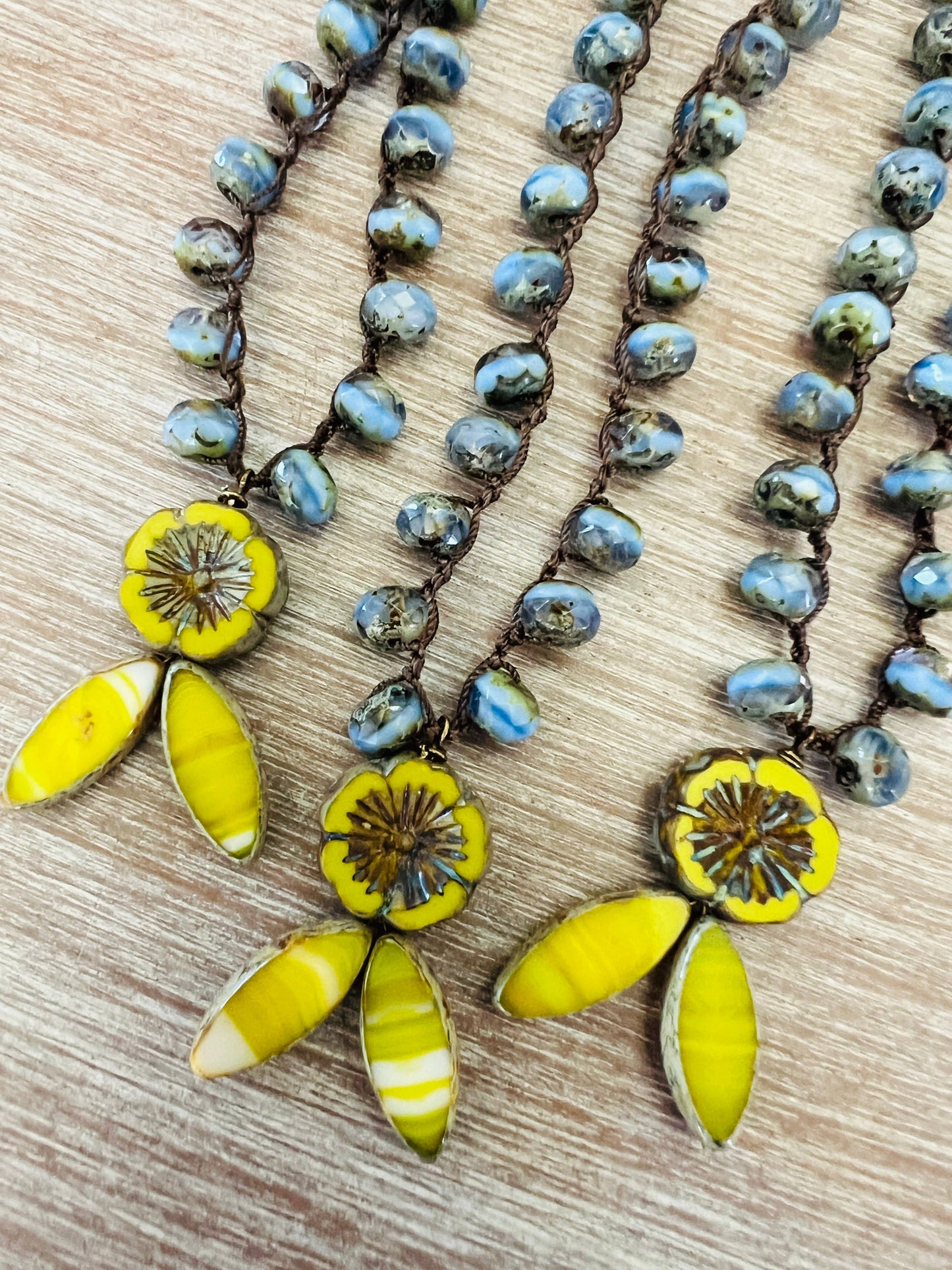 Vintage Flora Necklace In Sunshine Yellow & Cornflower Blue