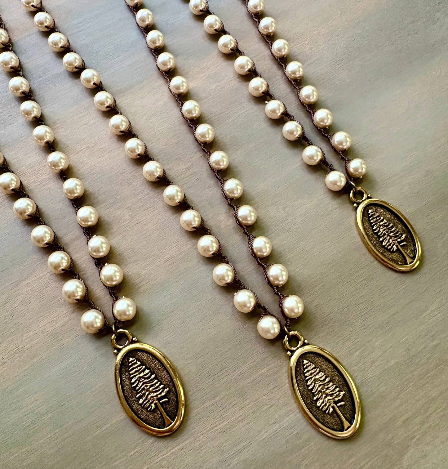 Not All Who Wander Reversible Tree Pendant on Glass Pearls