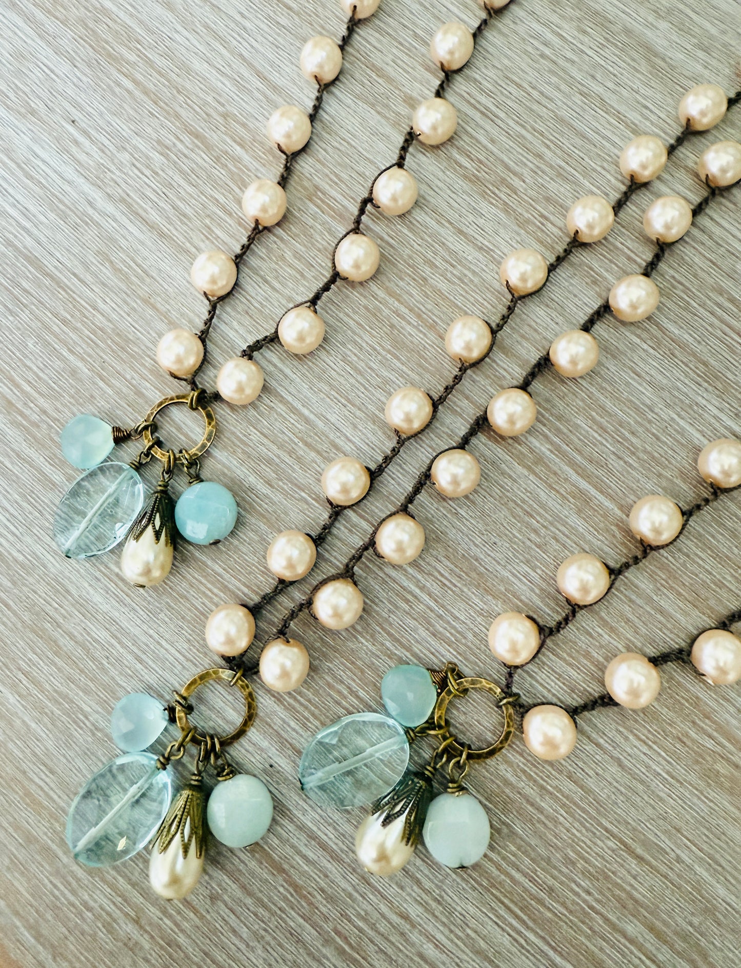Long Champagne Bauble Necklace With Quartz & Chalcedony