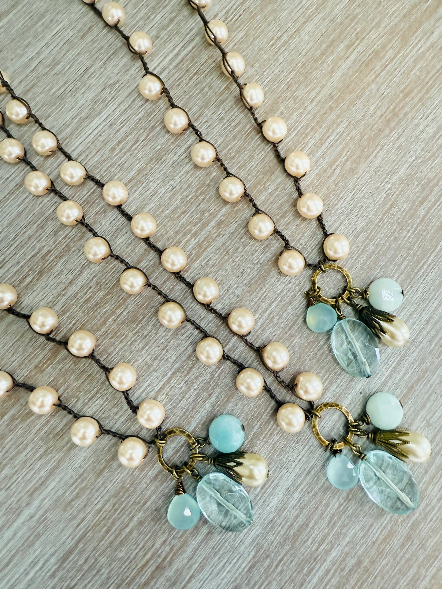 Long Champagne Bauble Necklace With Quartz & Chalcedony