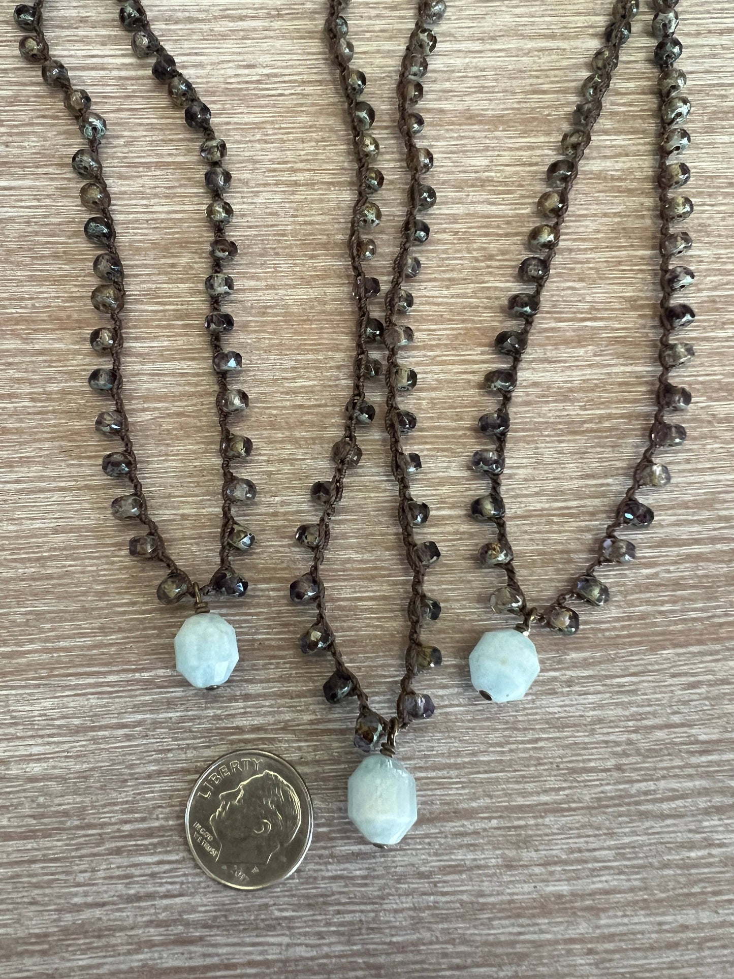 Faceted Aquamarine Stone Drop Necklace, Grey Shimmer