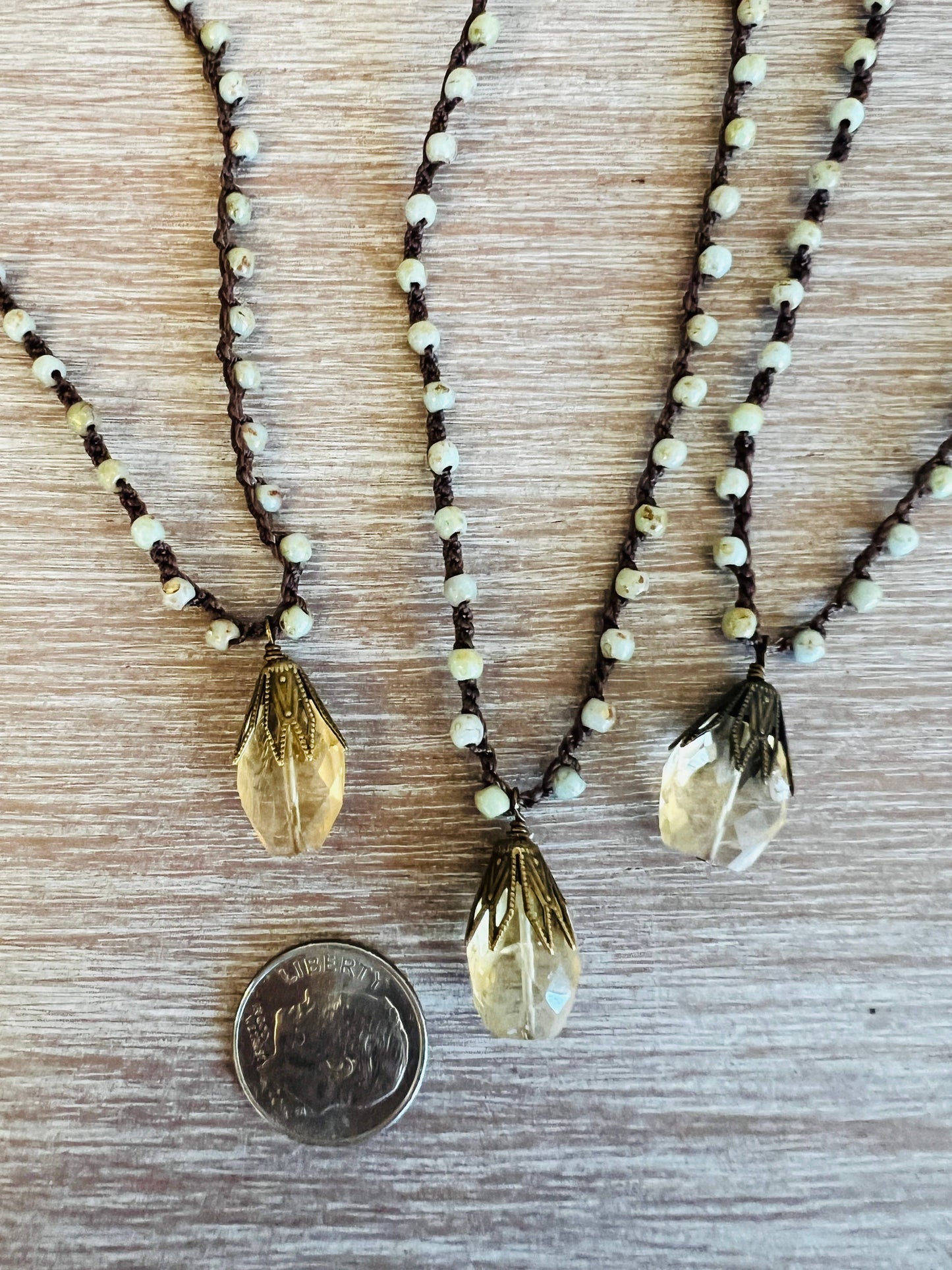 Faceted Citrine Necklace With Sandy Green Czech Crystal