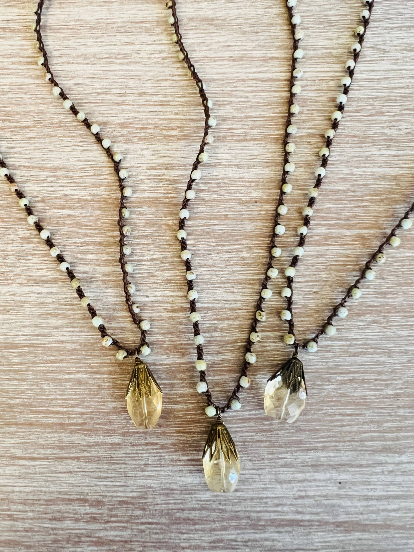 Faceted Citrine Necklace With Sandy Green Czech Crystal