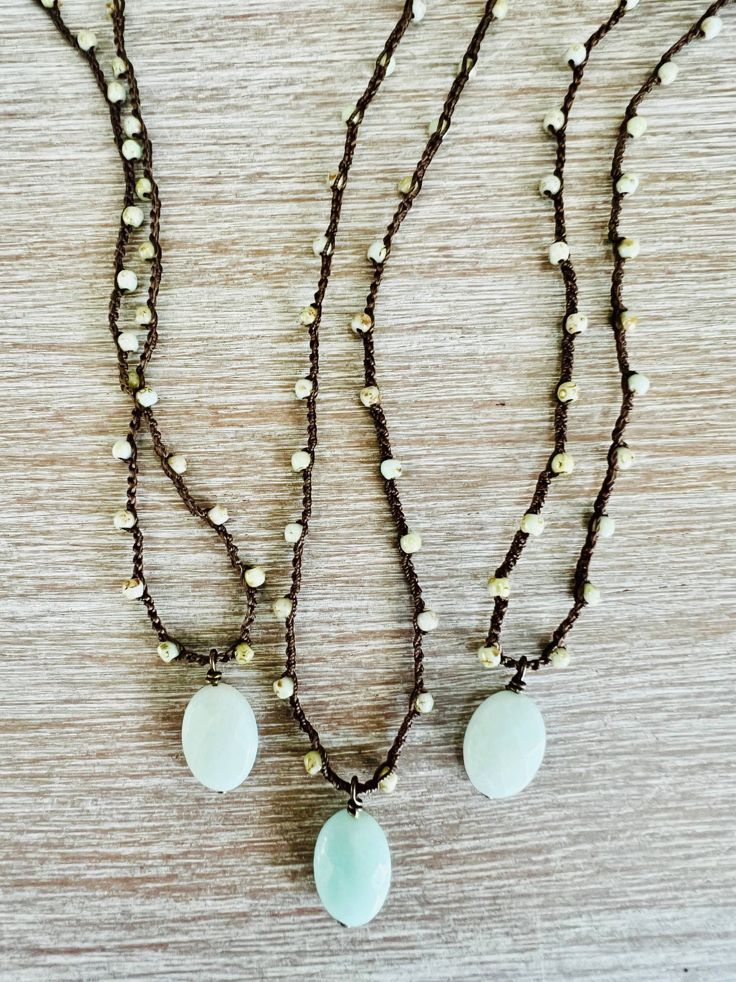 Faceted Amazonite Crocheted Beach Necklace
