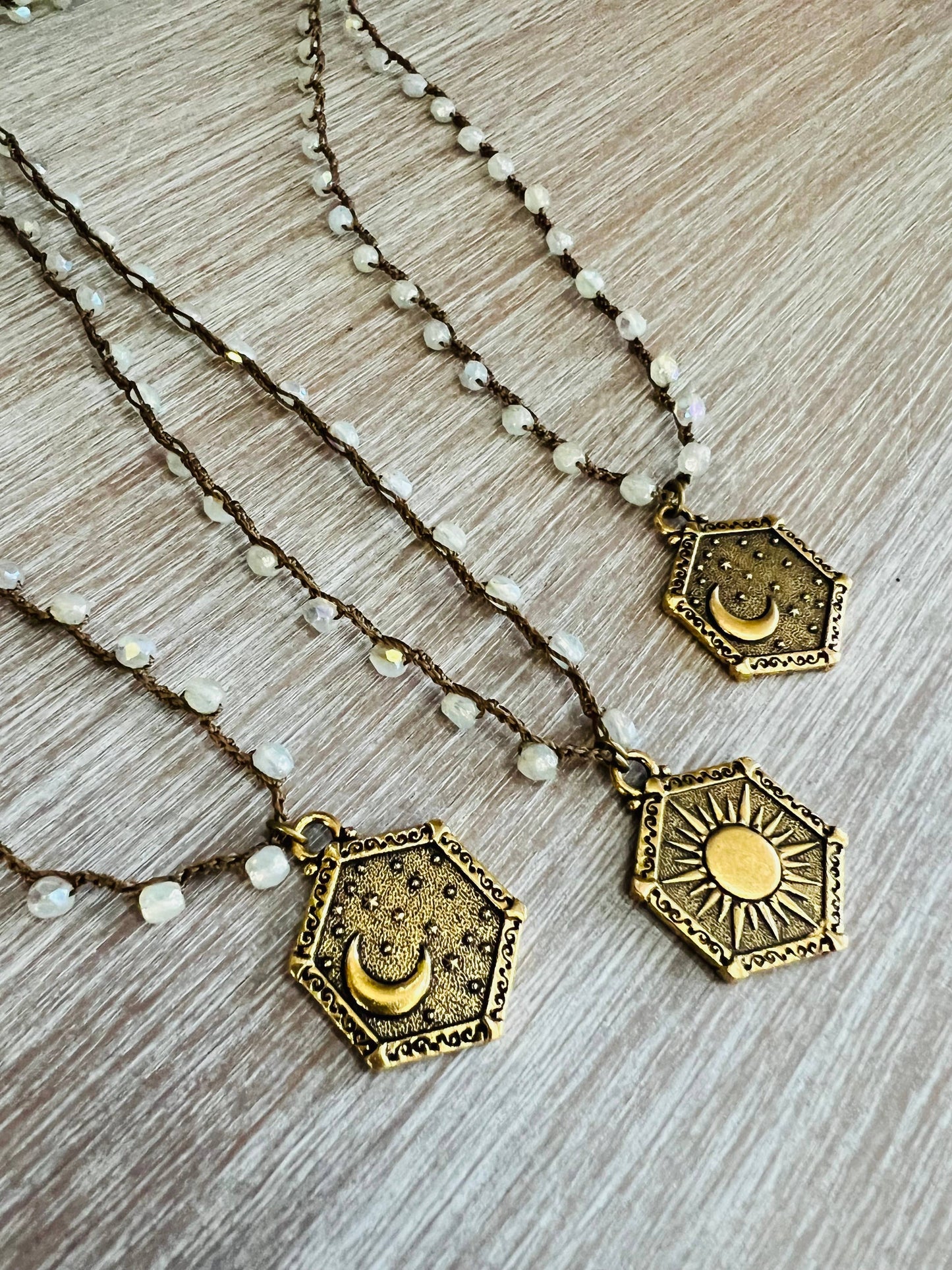 Reversible Sun And Moon Necklace With Crocheted Crystals