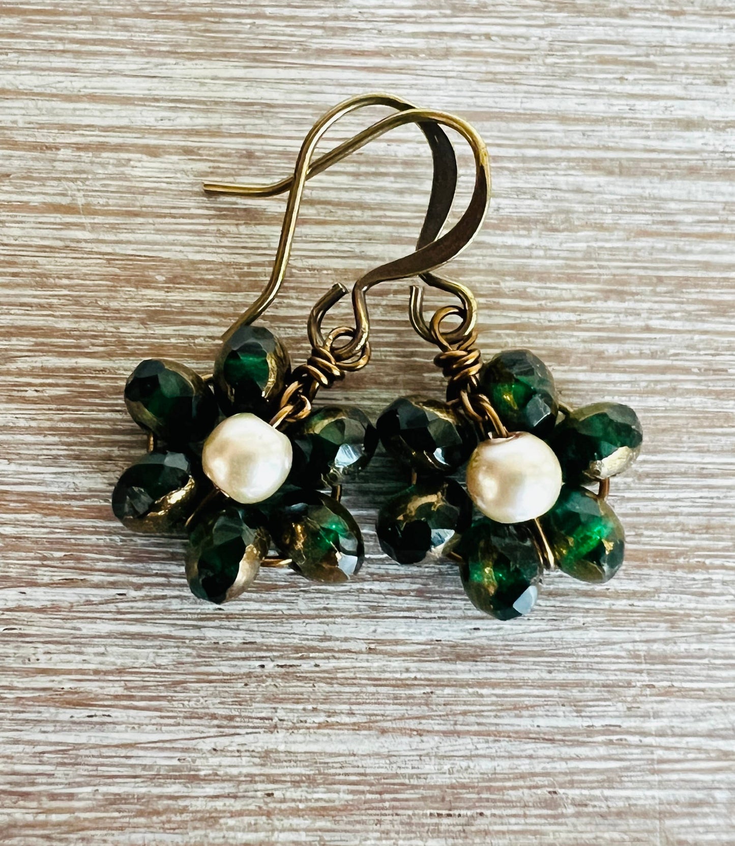 Beach Bloom Crystal Earrings In Golden Forest Green