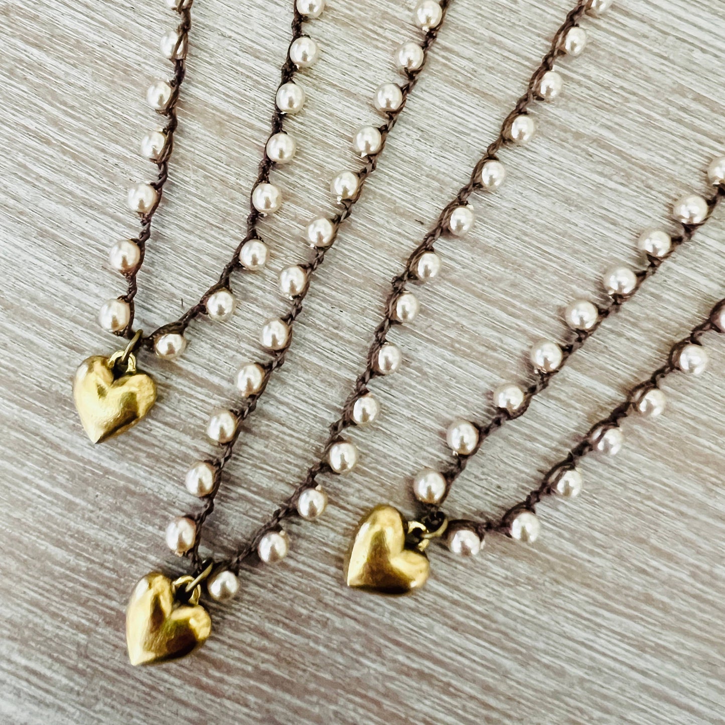 Classic Glass Pearl Necklace with Small Golden Heart Charm