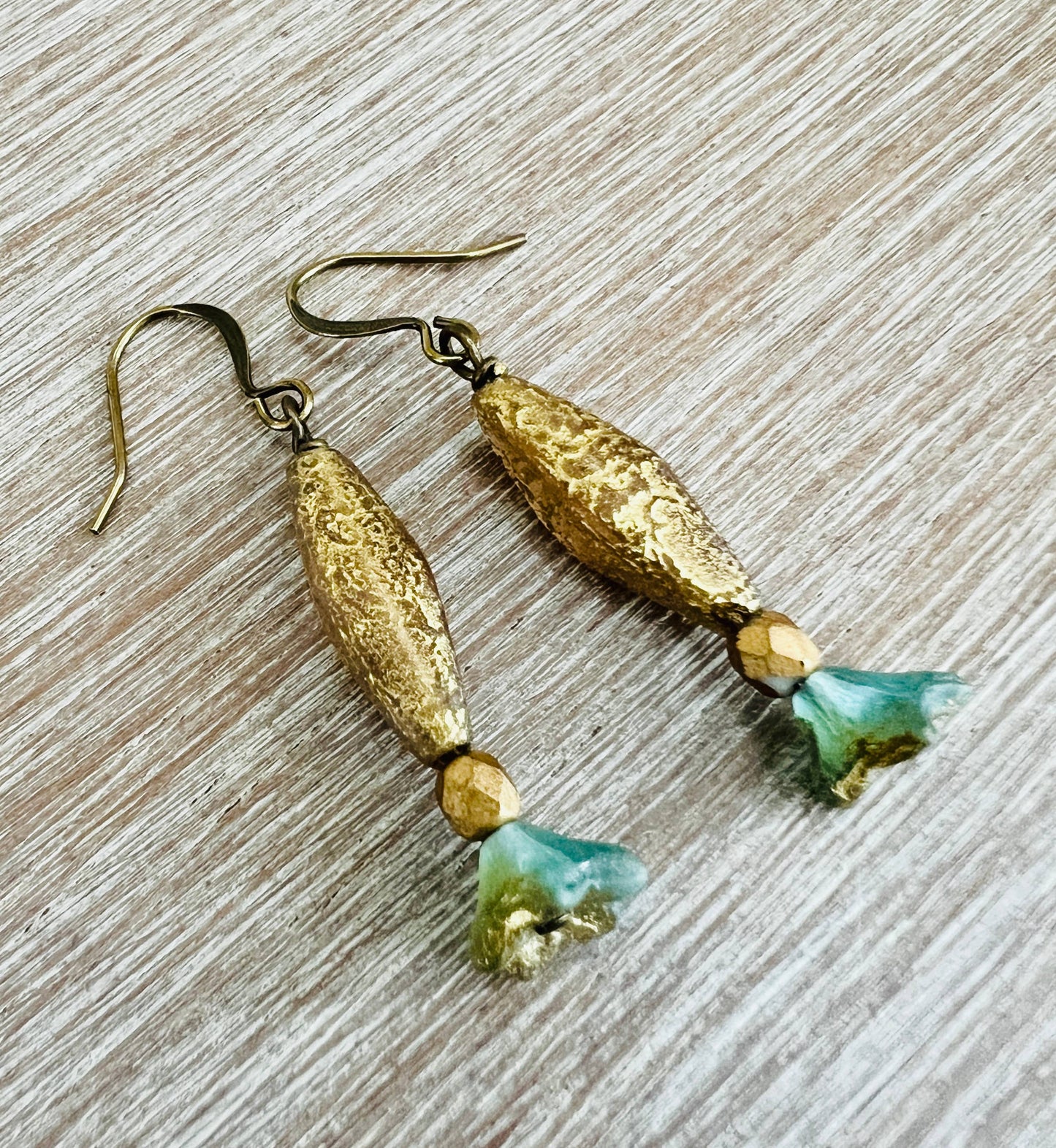 French Style Golden Parasol Earrings, Three Vintage Colors