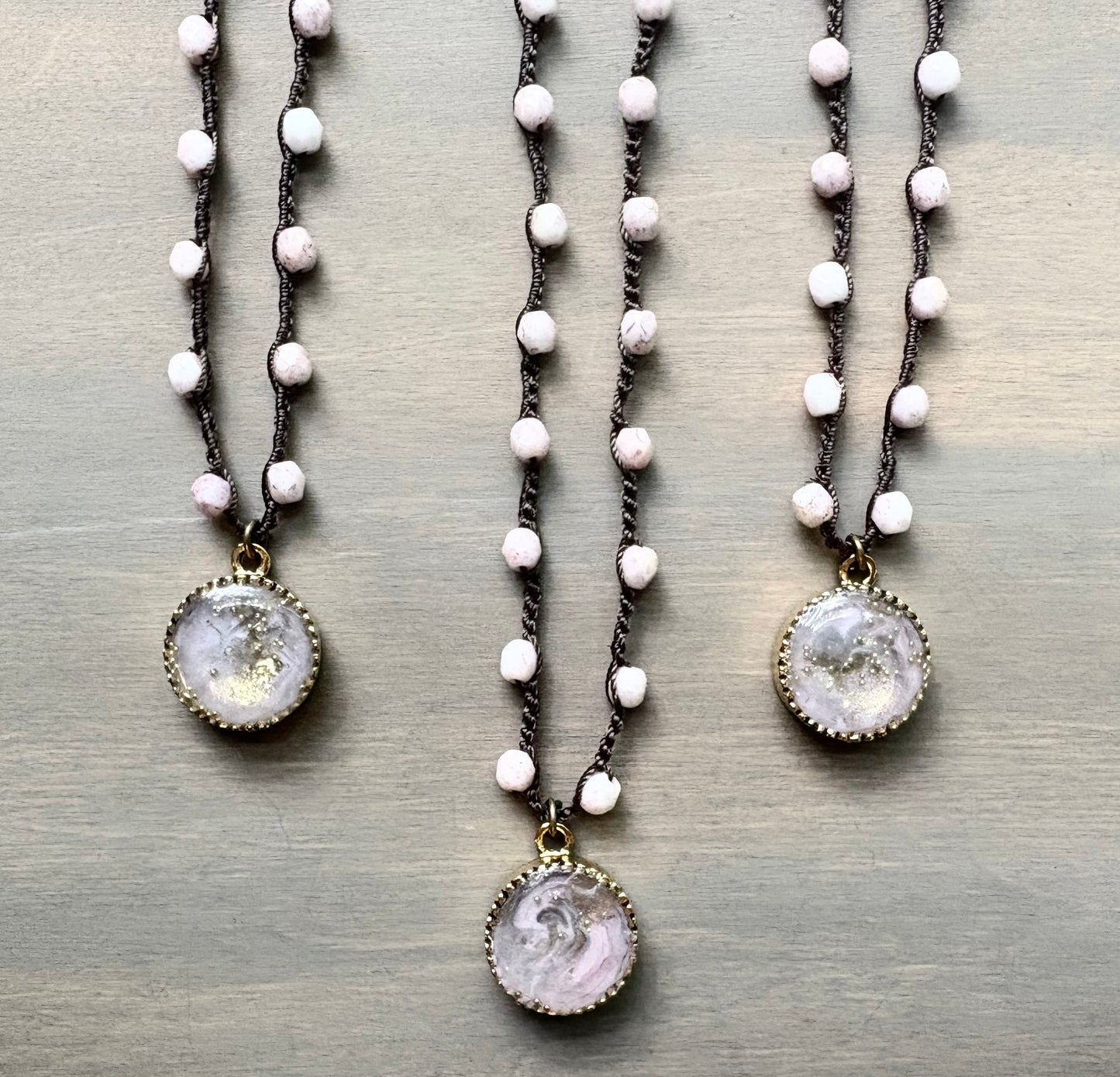 Soft Pink Golden Bubble Portal Necklace, Handmade