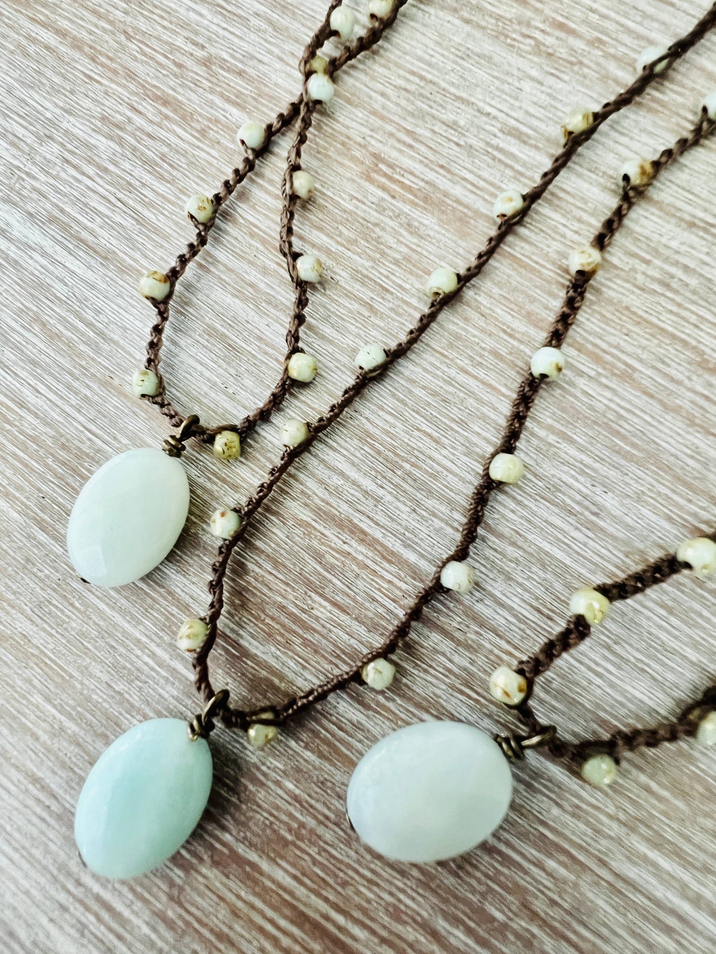 Faceted Amazonite Crocheted Beach Necklace