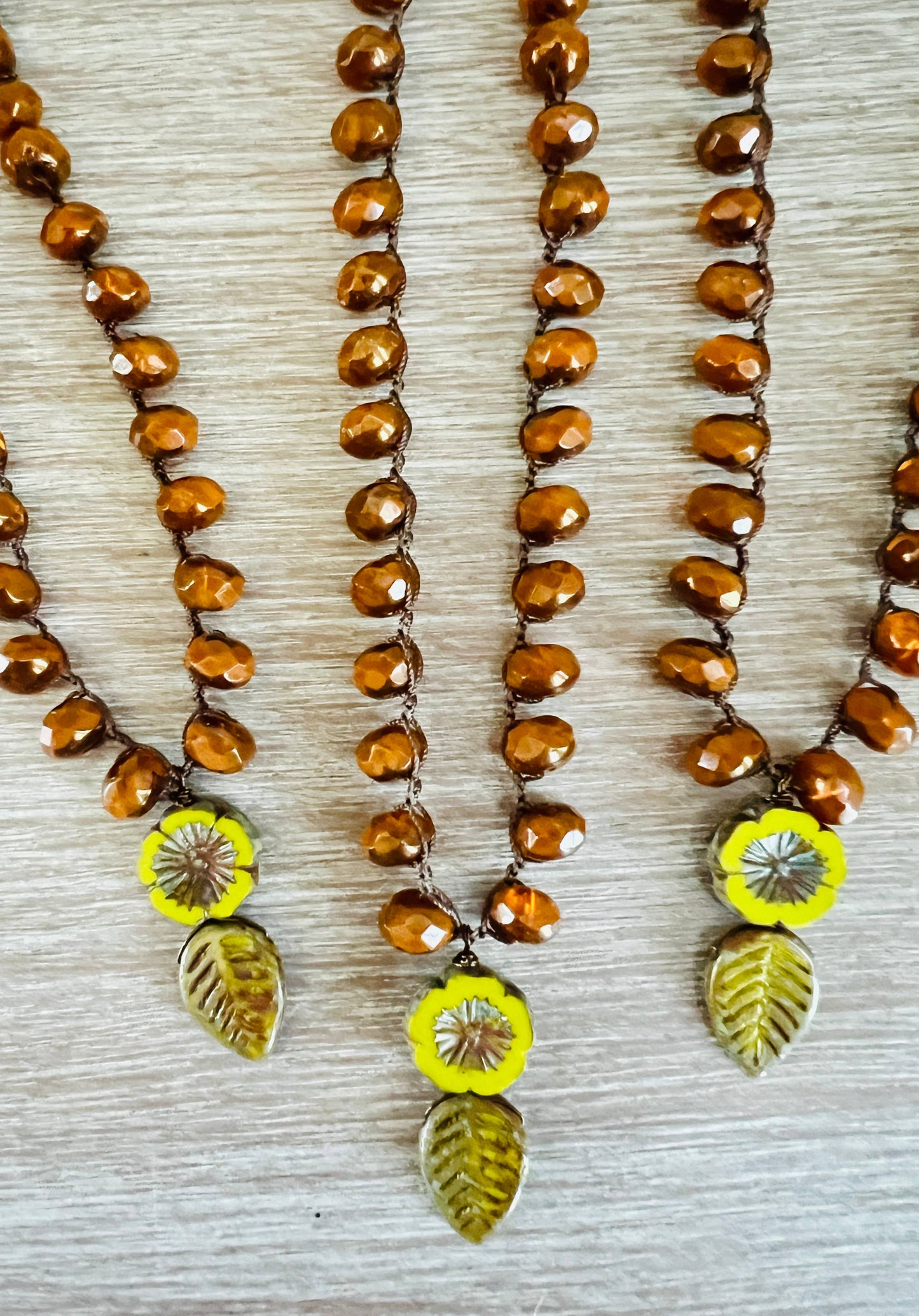 Autumn Flora and Leaf Drop Necklace With Burnt Orange