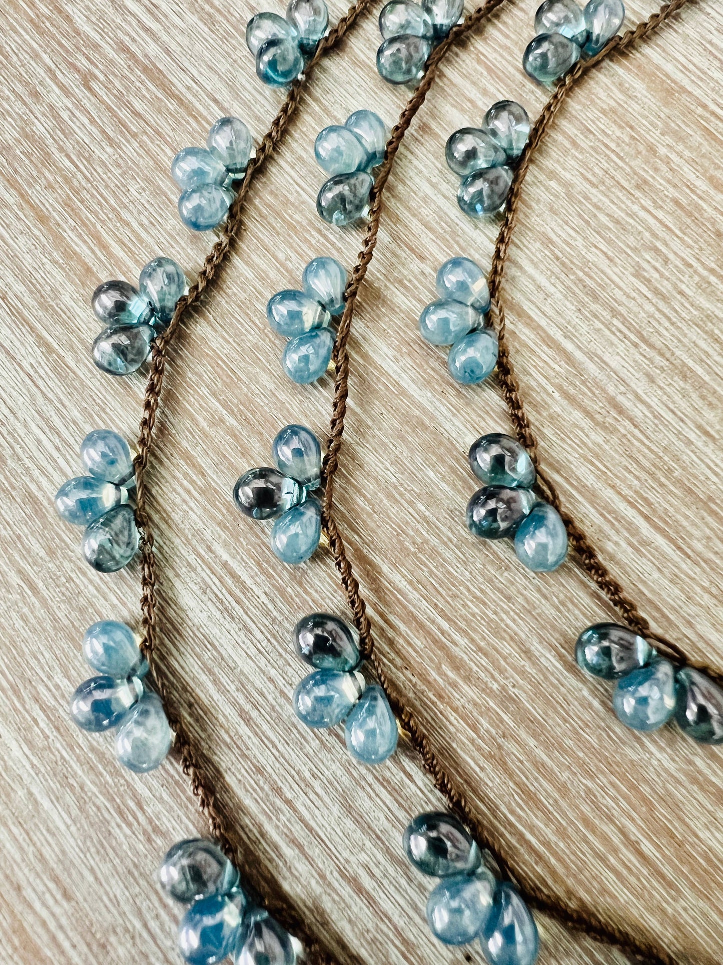 Crystal Fan Drop Necklace In Translucent Denim