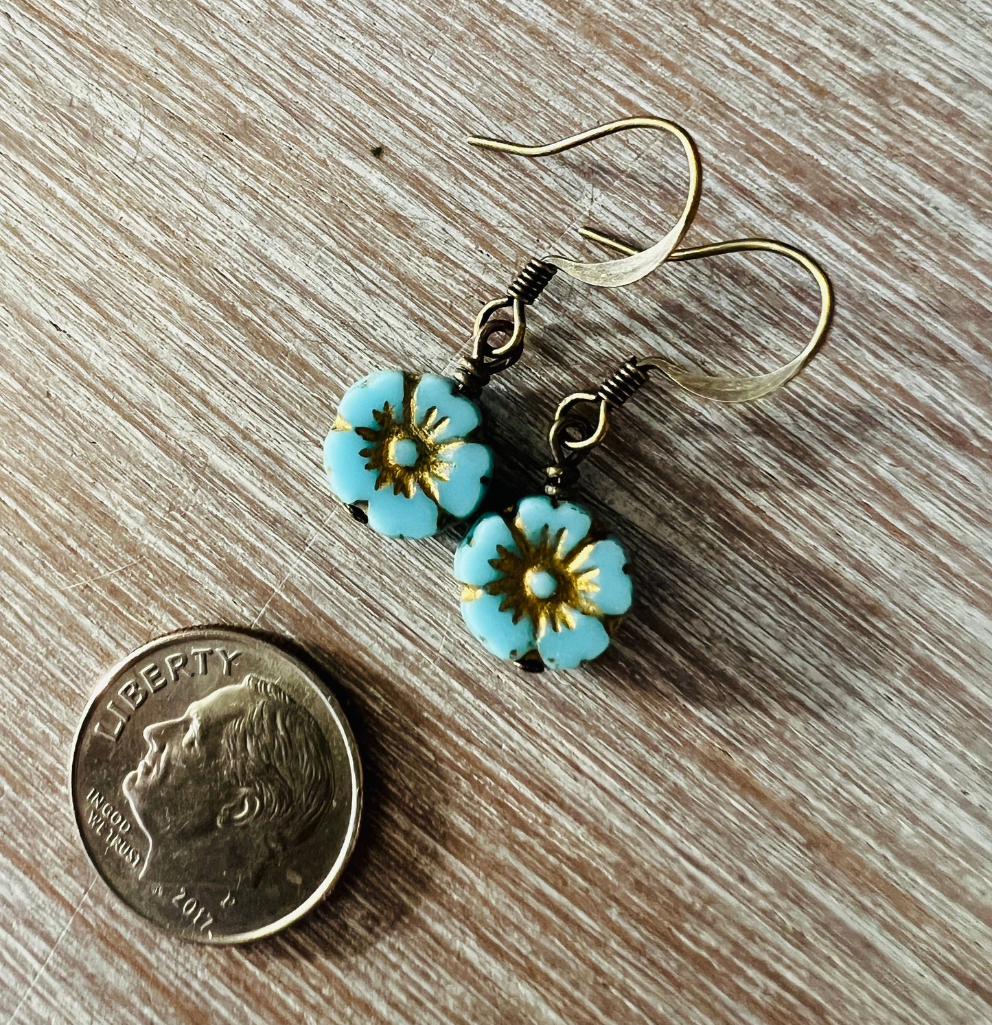 Dainty Flower Earrings In Aqua