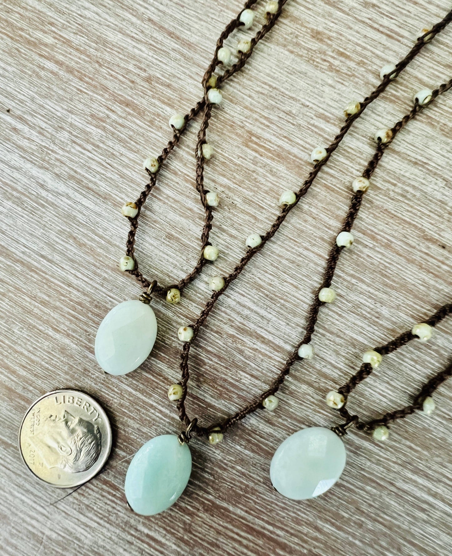 Faceted Amazonite Crocheted Beach Necklace