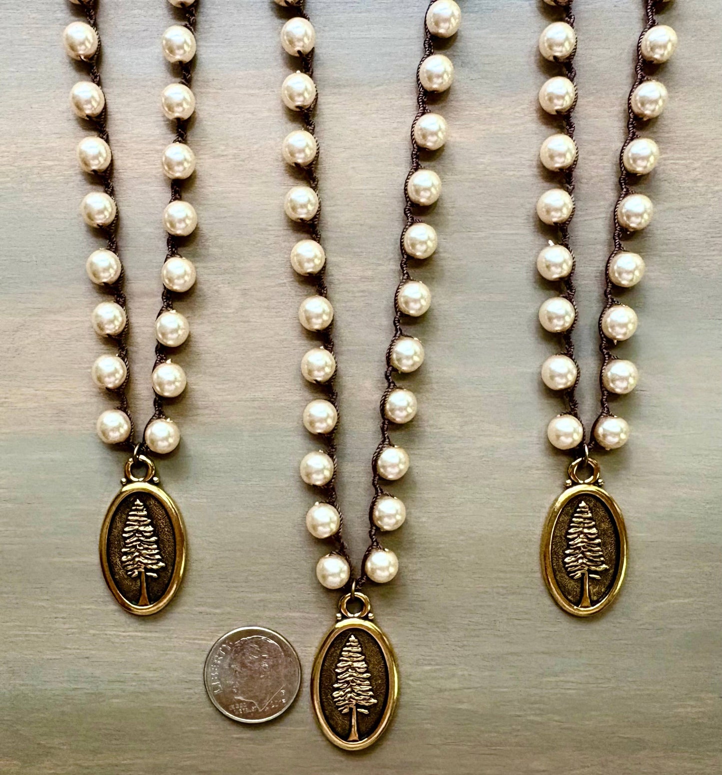 Not All Who Wander Reversible Tree Pendant on Glass Pearls