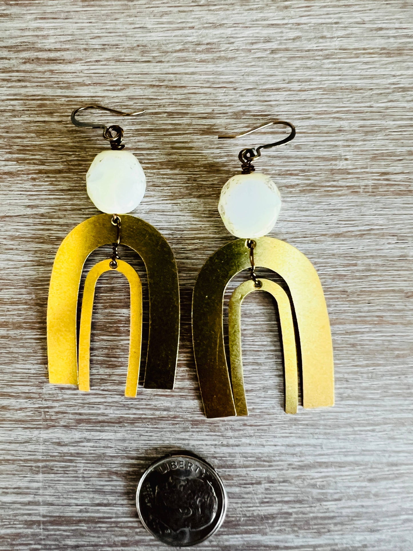 Double Rainbow Brass And Crystal Earrings