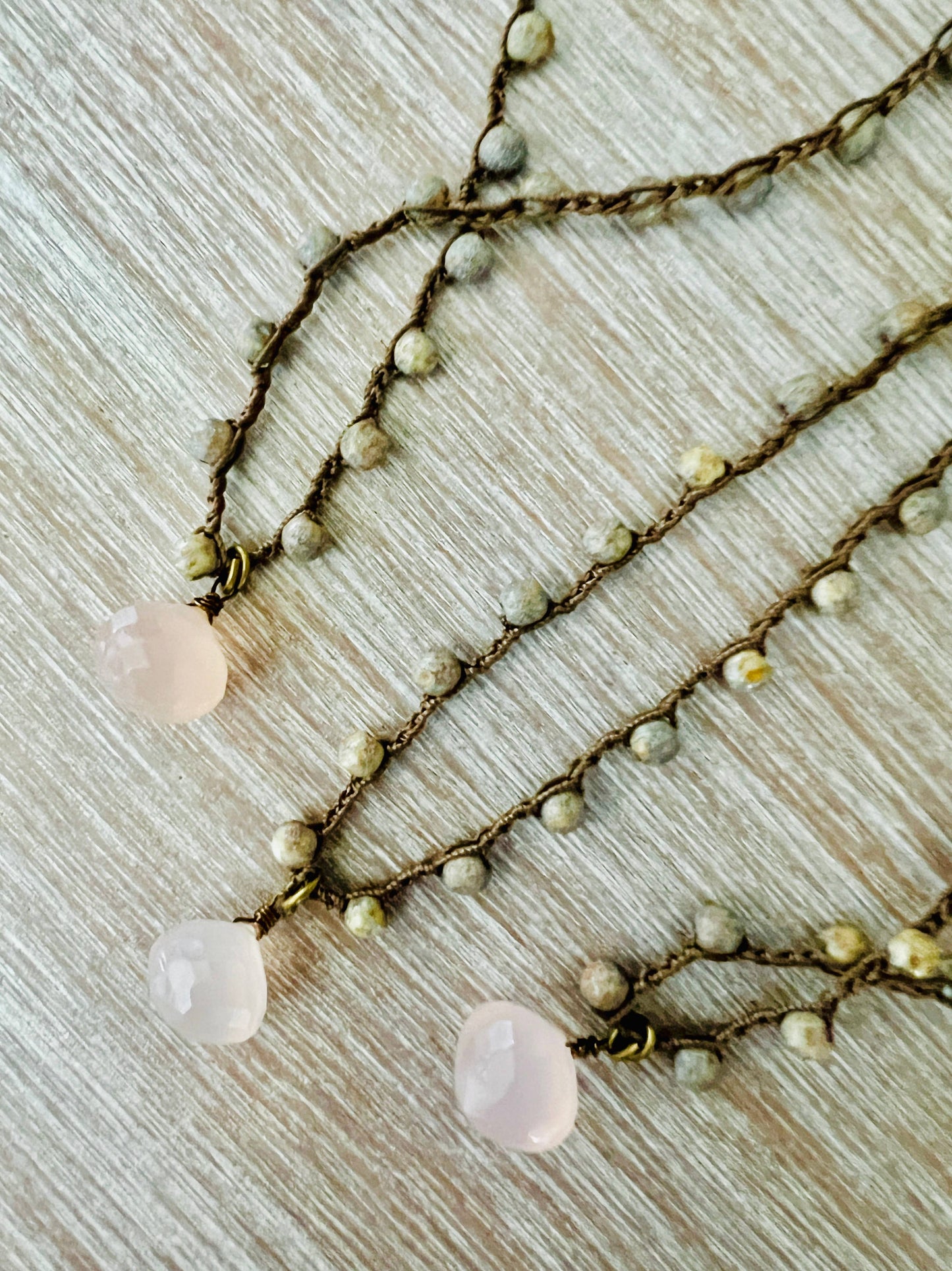 Rustic Crystal Necklace & Faceted Pink Chalcedony Briolette
