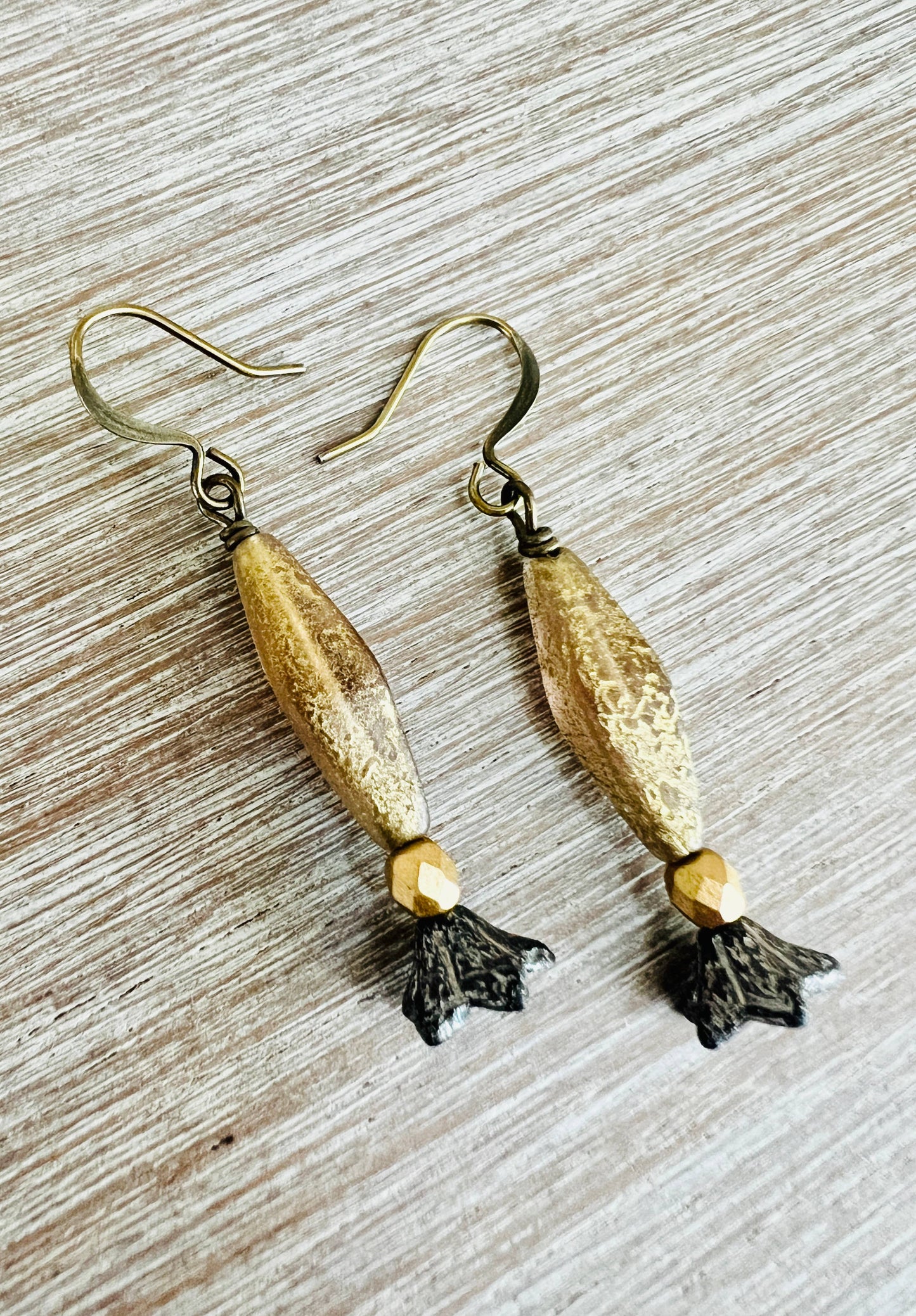 French Style Golden Parasol Earrings, Three Vintage Colors