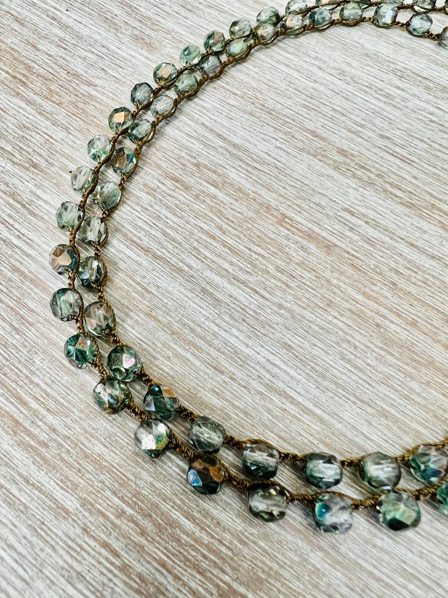 Sea Green And Grey Long Crystal Strand