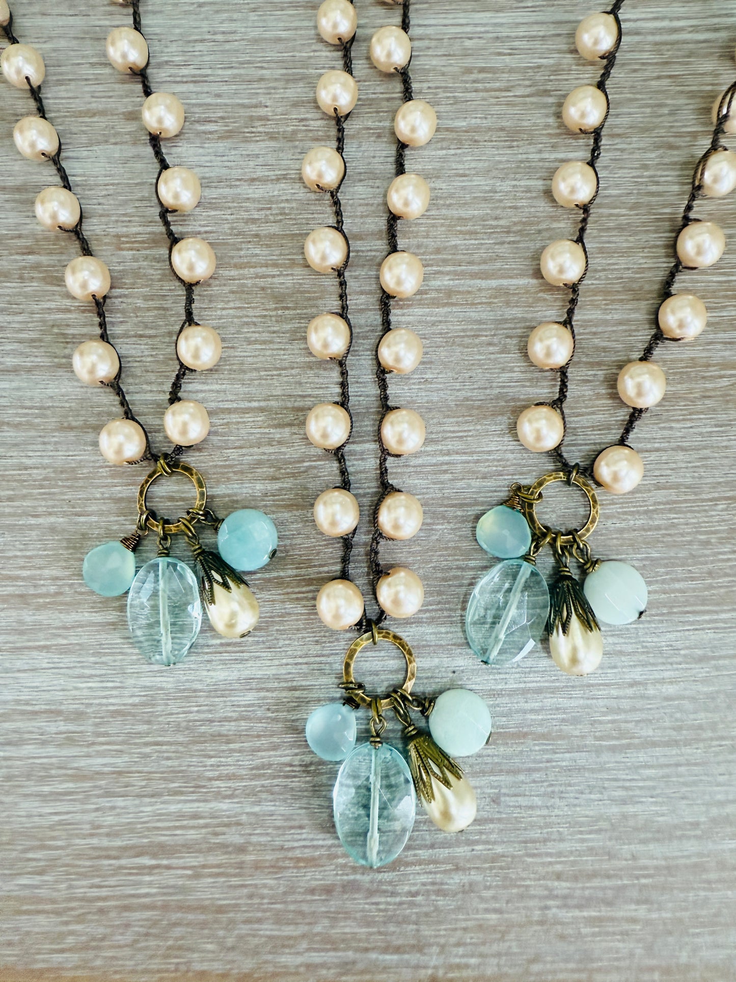 Long Champagne Bauble Necklace With Quartz & Chalcedony