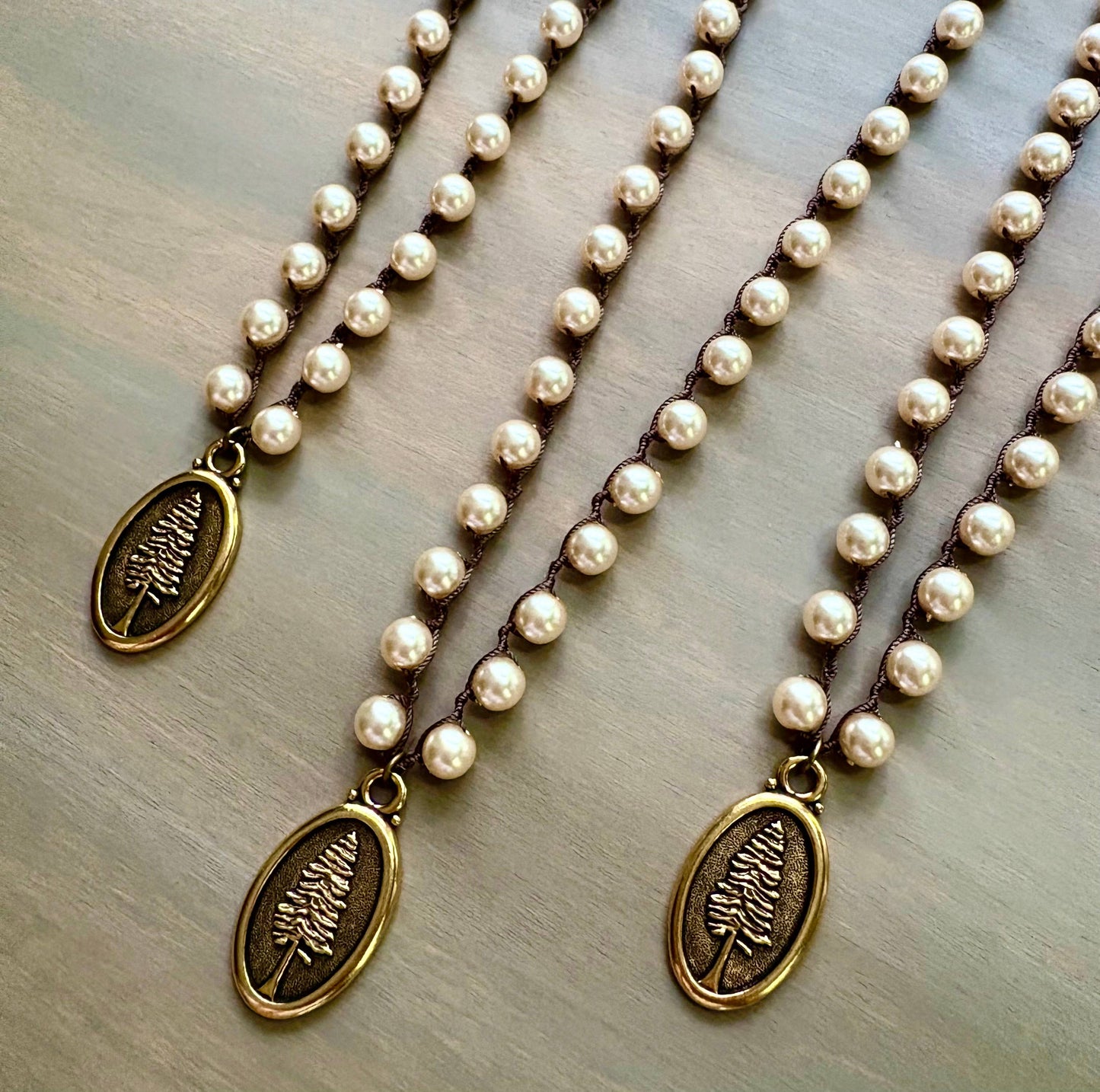 Not All Who Wander Reversible Tree Pendant on Glass Pearls