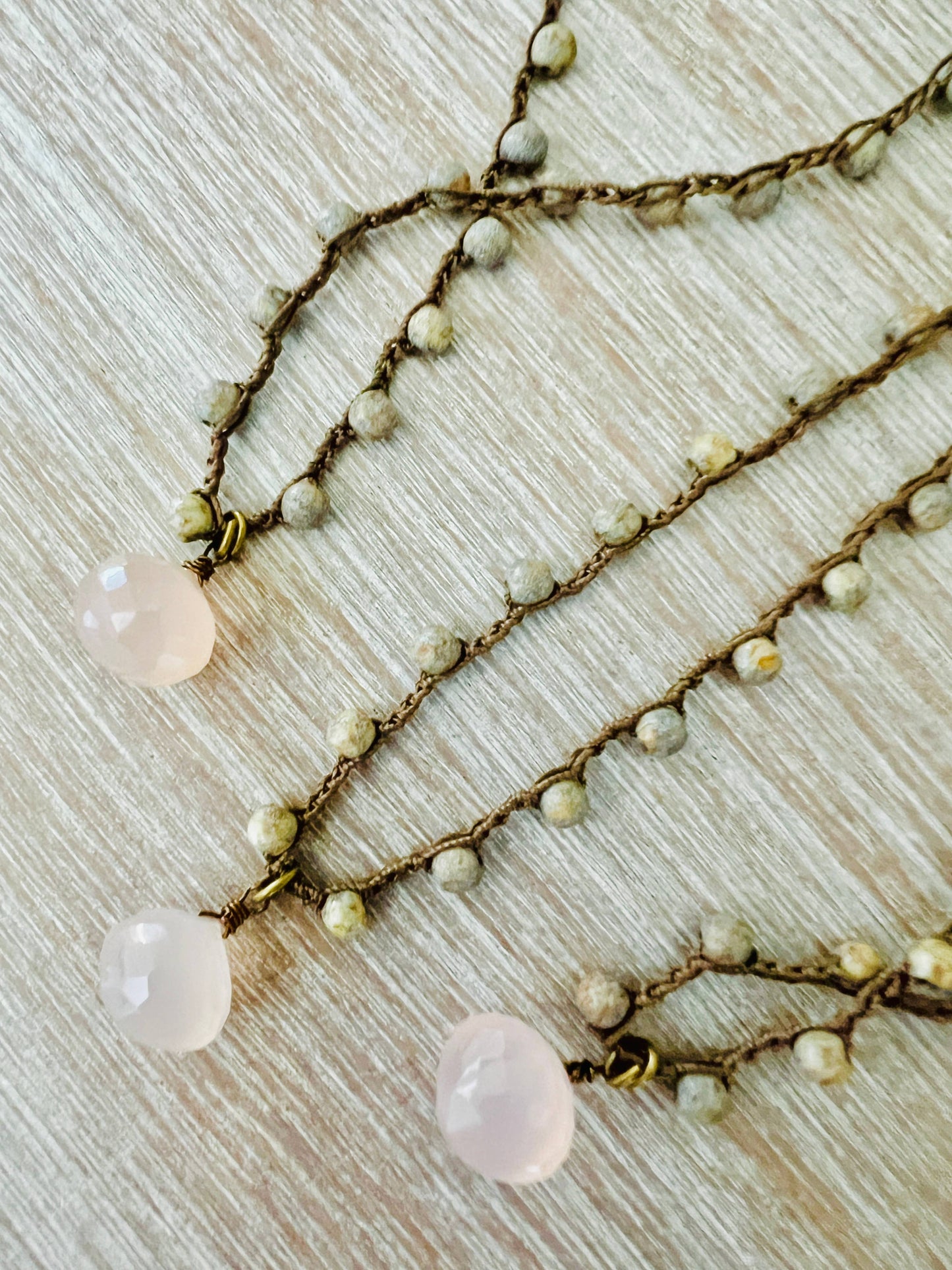 Rustic Crystal Necklace & Faceted Pink Chalcedony Briolette
