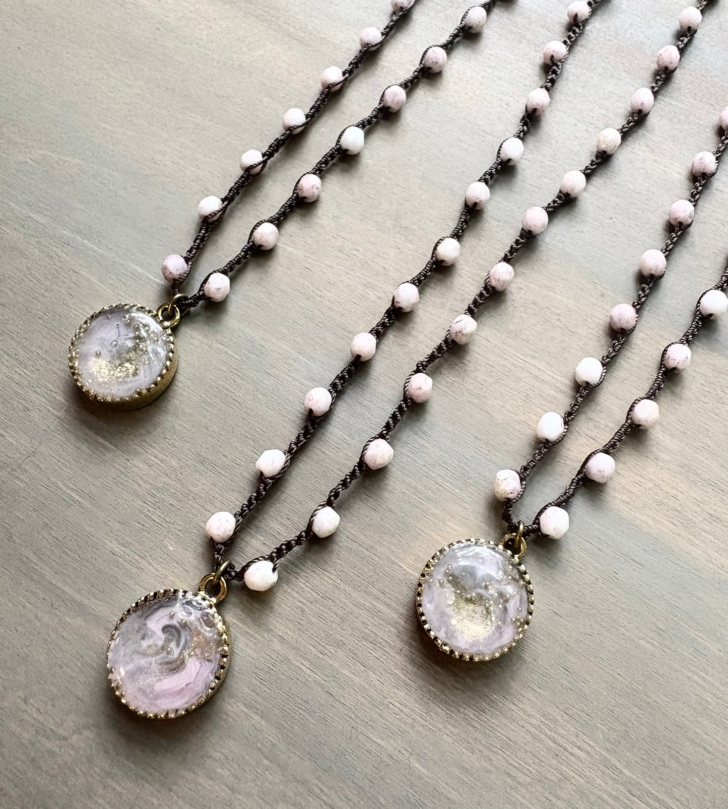 Soft Pink Golden Bubble Portal Necklace, Handmade