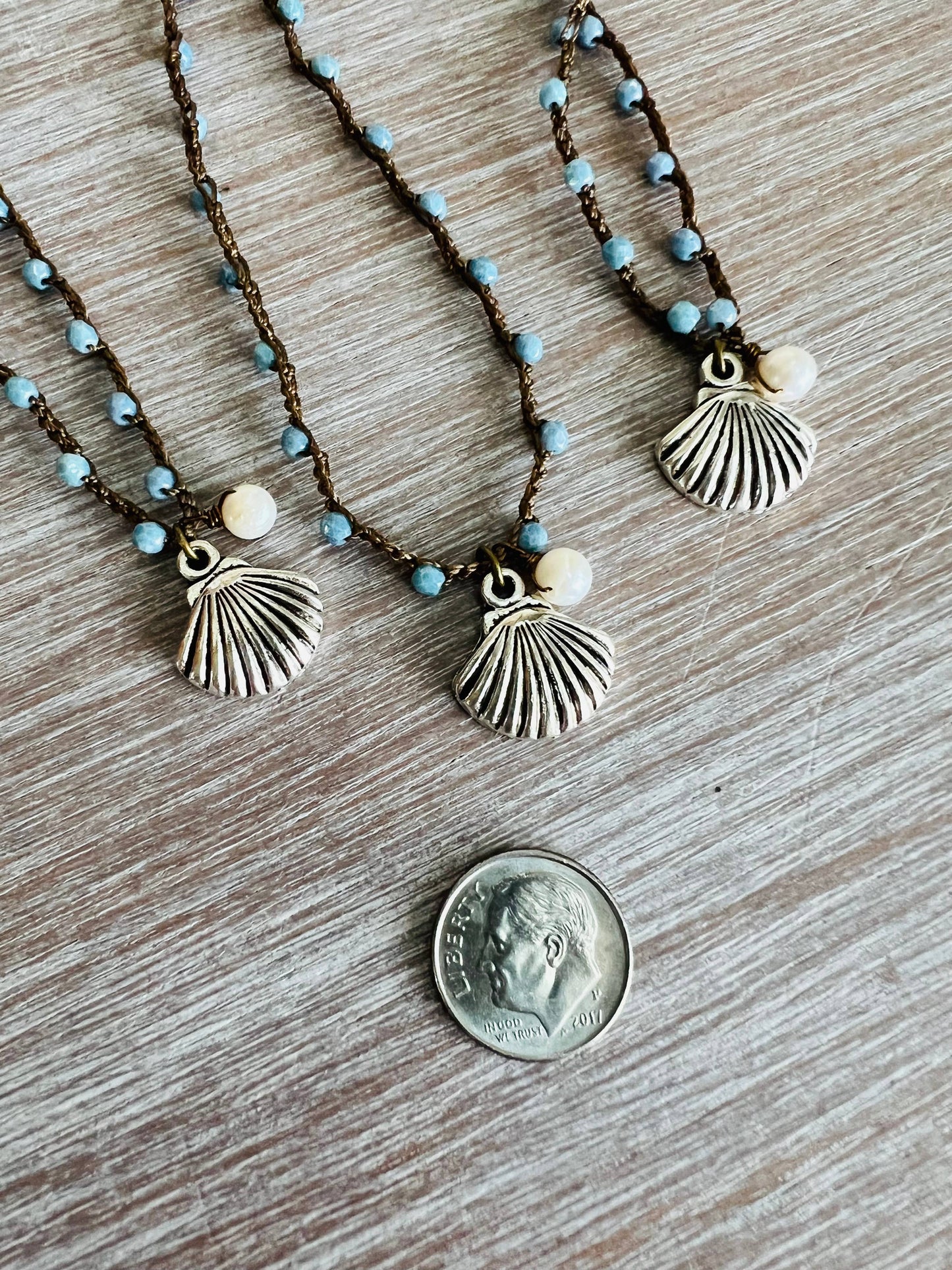 Seaside Charm Pewter Shell Necklace With Freshwater Pearl