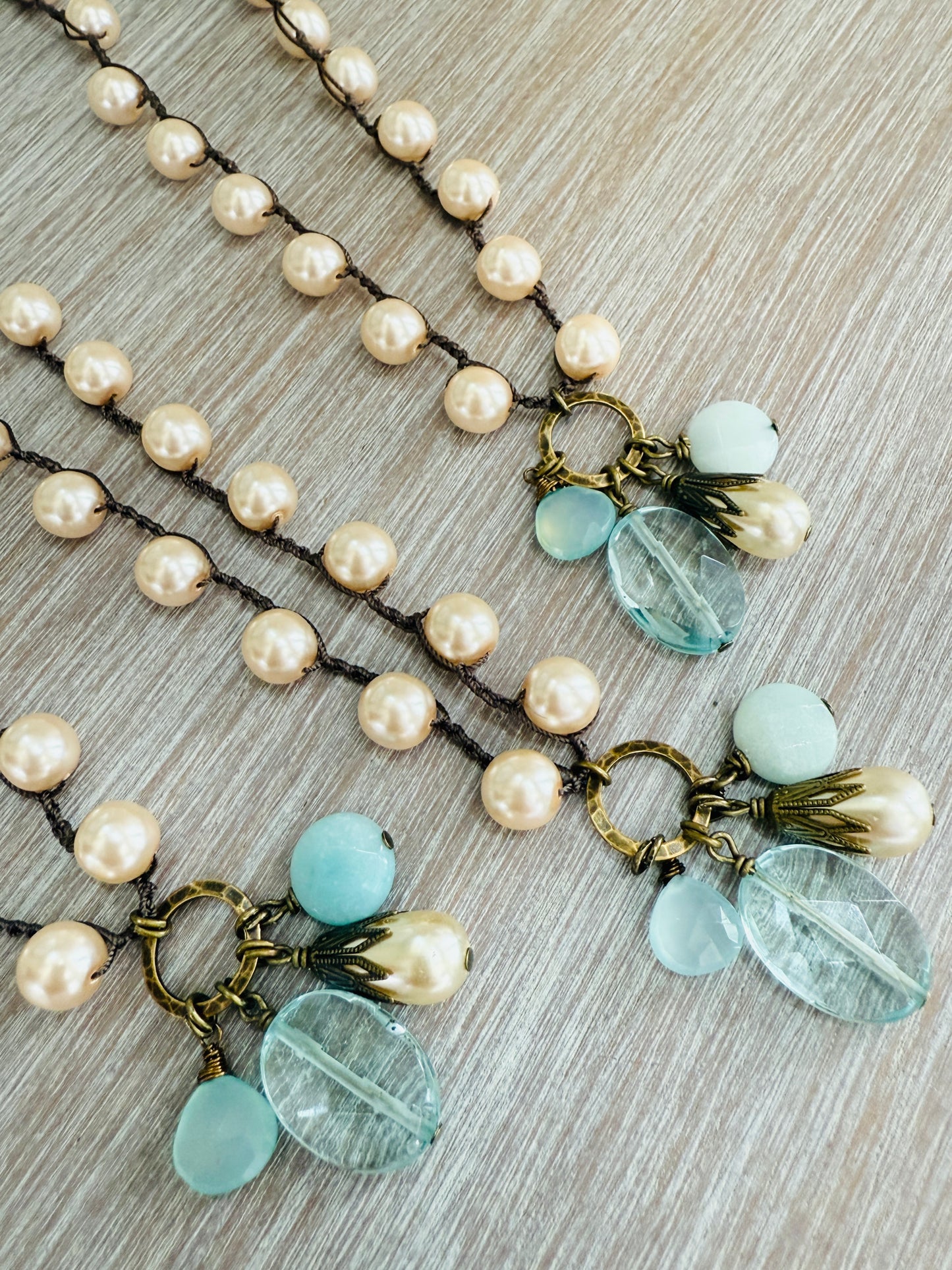 Long Champagne Bauble Necklace With Quartz & Chalcedony