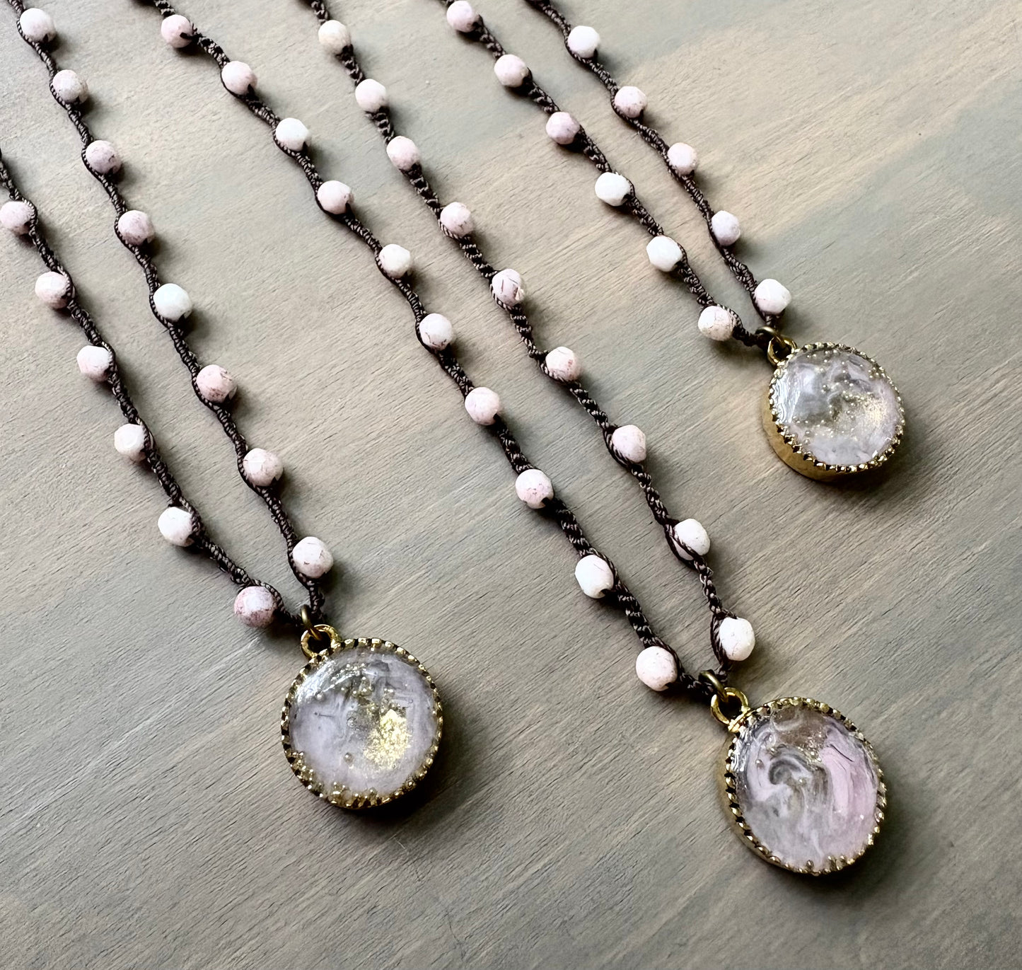 Soft Pink Golden Bubble Portal Necklace, Handmade