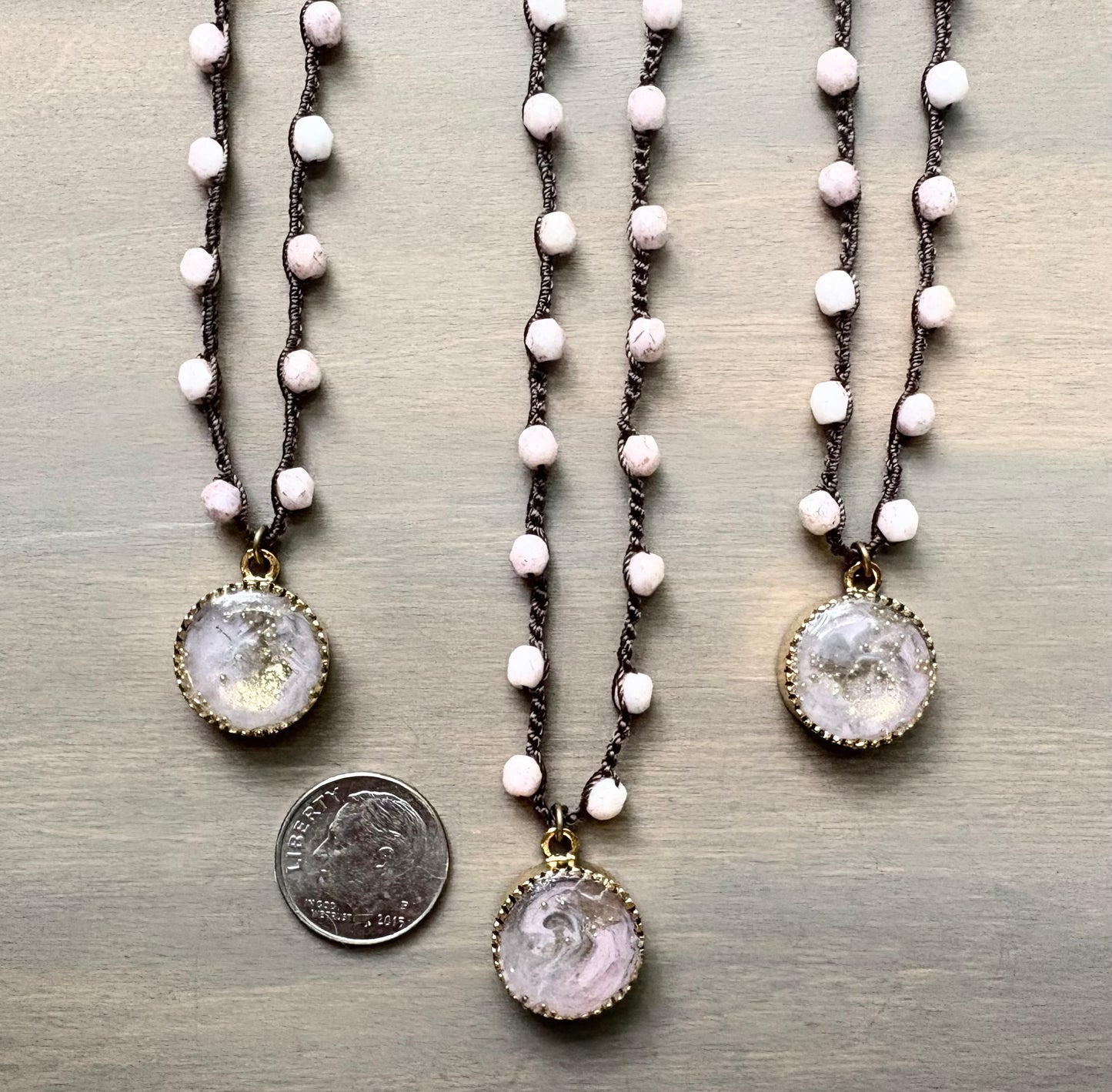 Soft Pink Golden Bubble Portal Necklace, Handmade