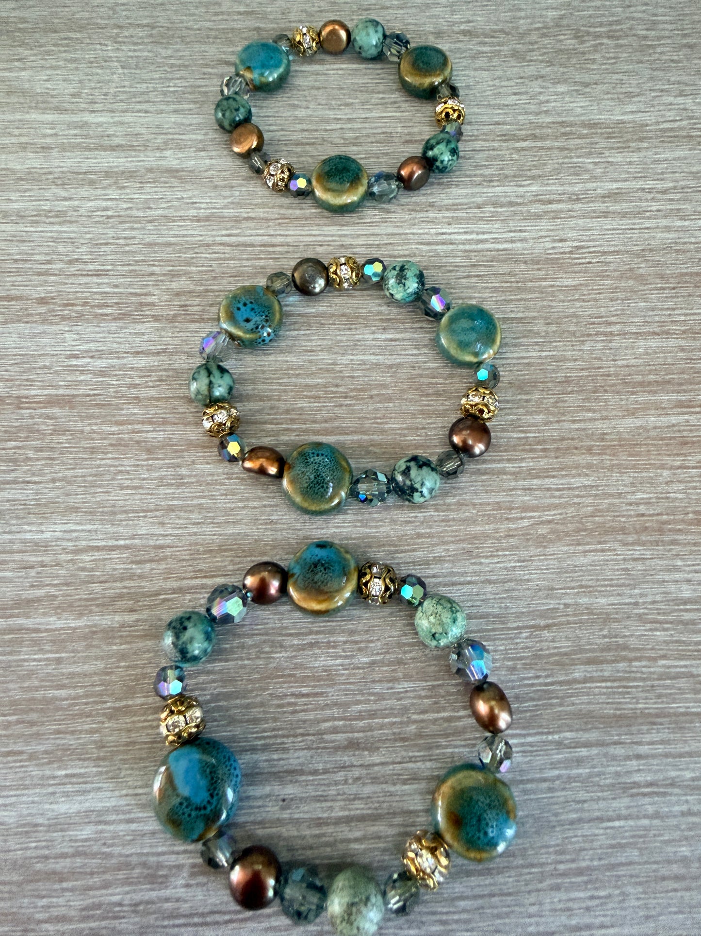 Turquoise and Freshwater Pearl Stretch Bracelet