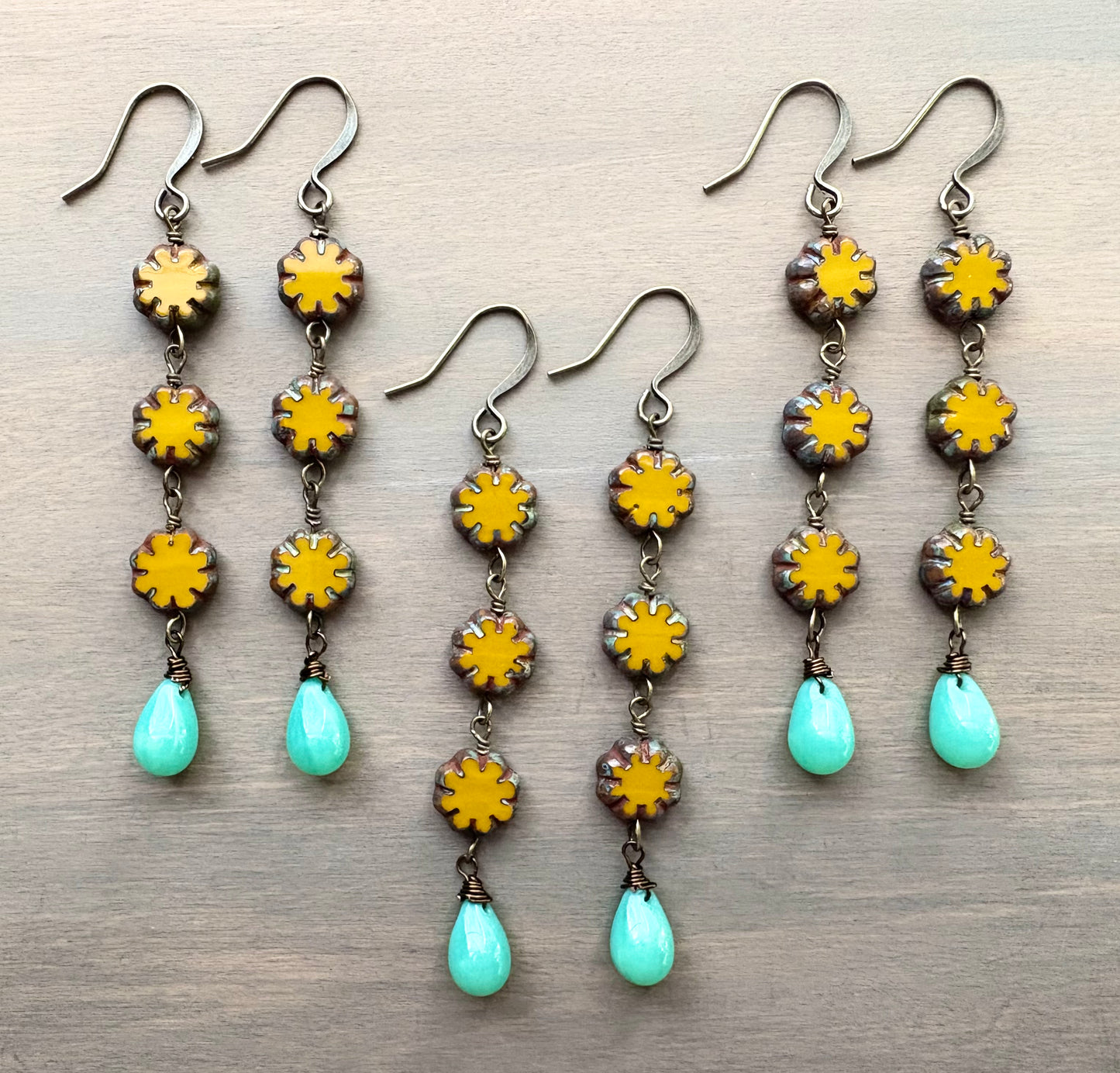 Marigold Triple Flower Drop Earrings