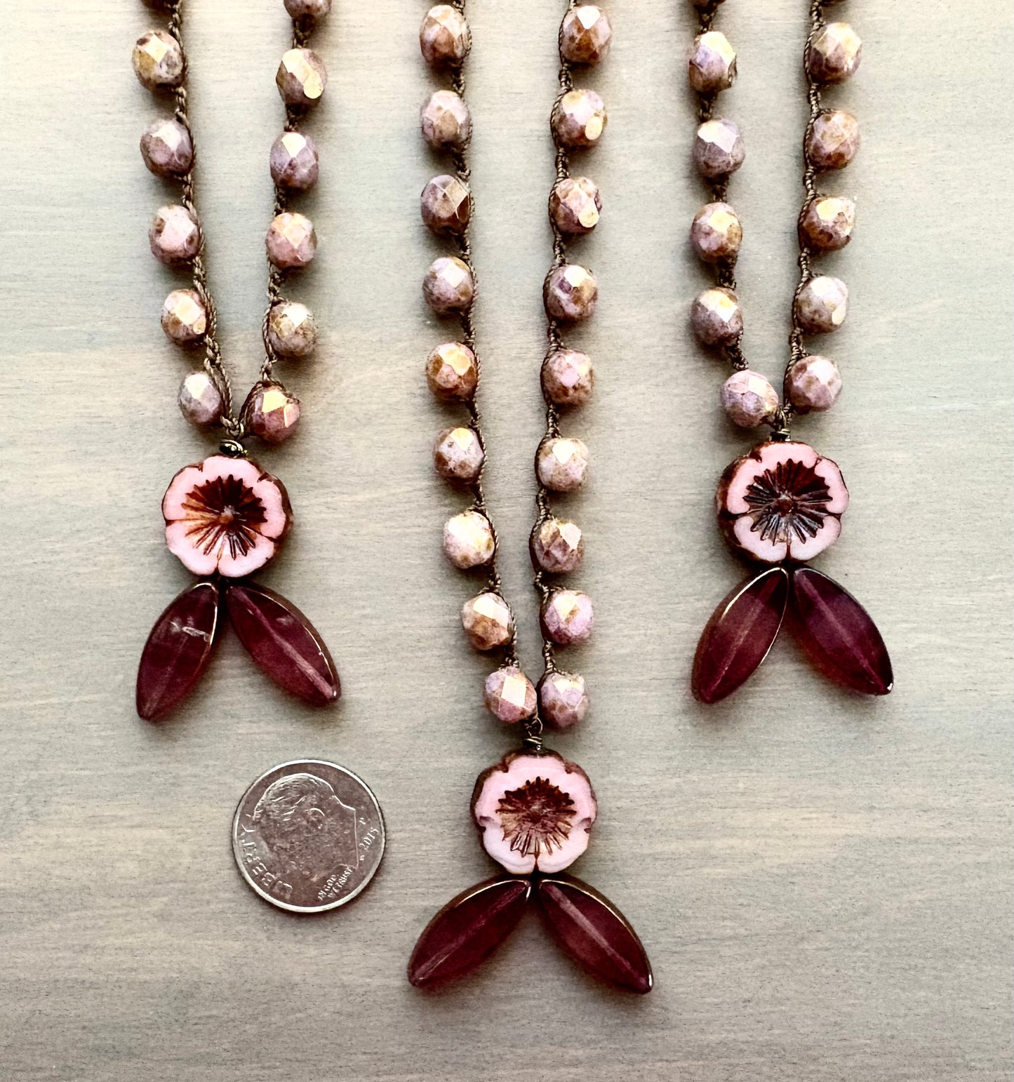 Antique Autumn Rose Vintage Flora Crocheted Necklace