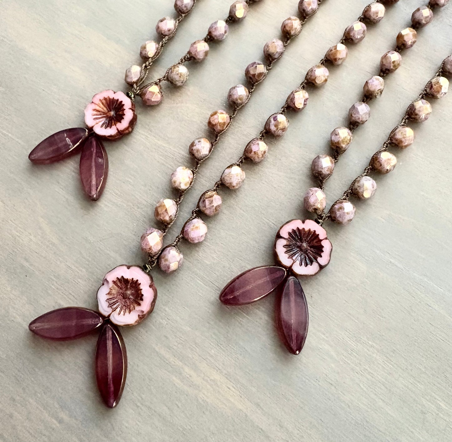 Antique Autumn Rose Vintage Flora Crocheted Necklace