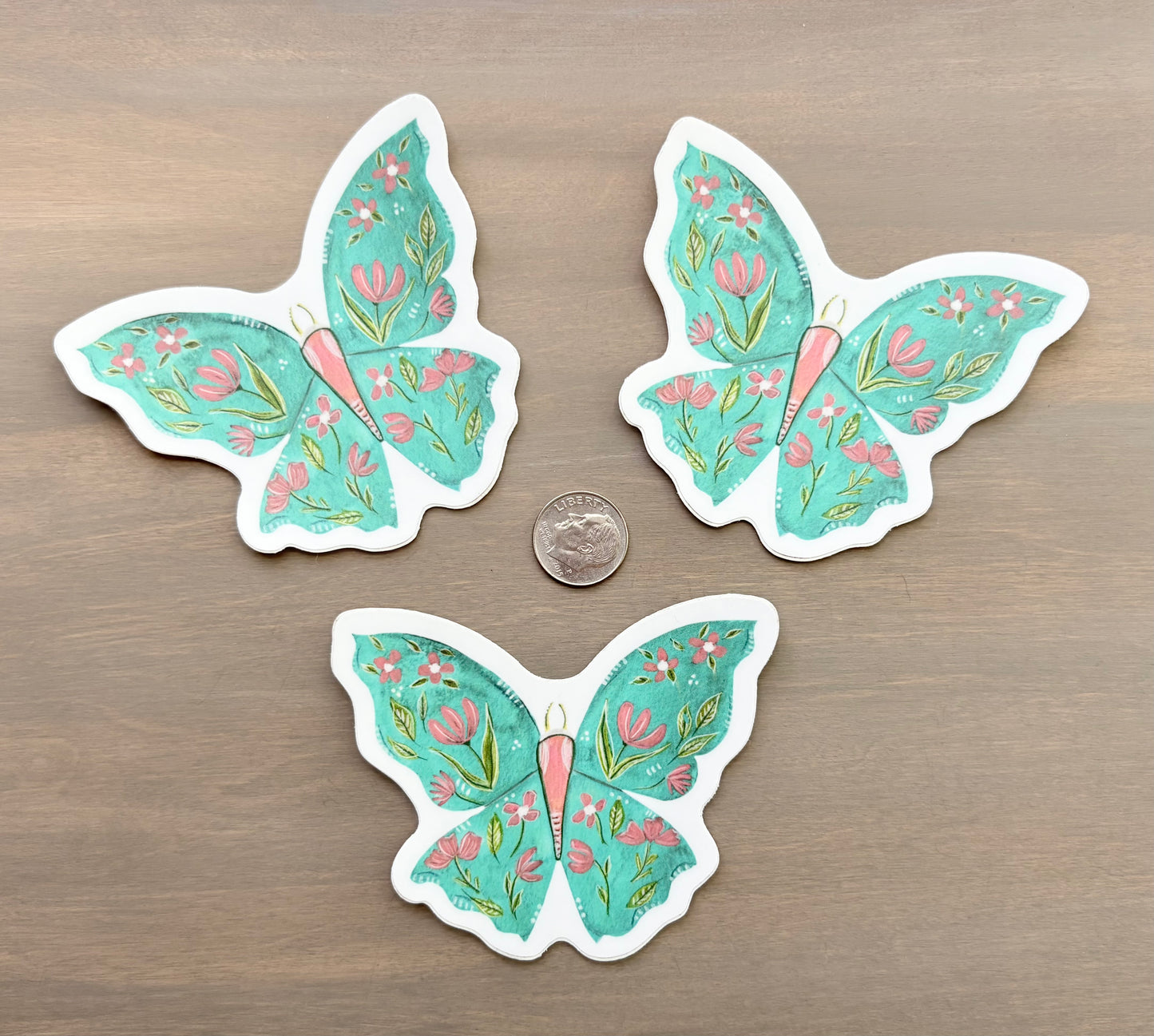 Aqua Floral Butterfly Waterproof Sticker