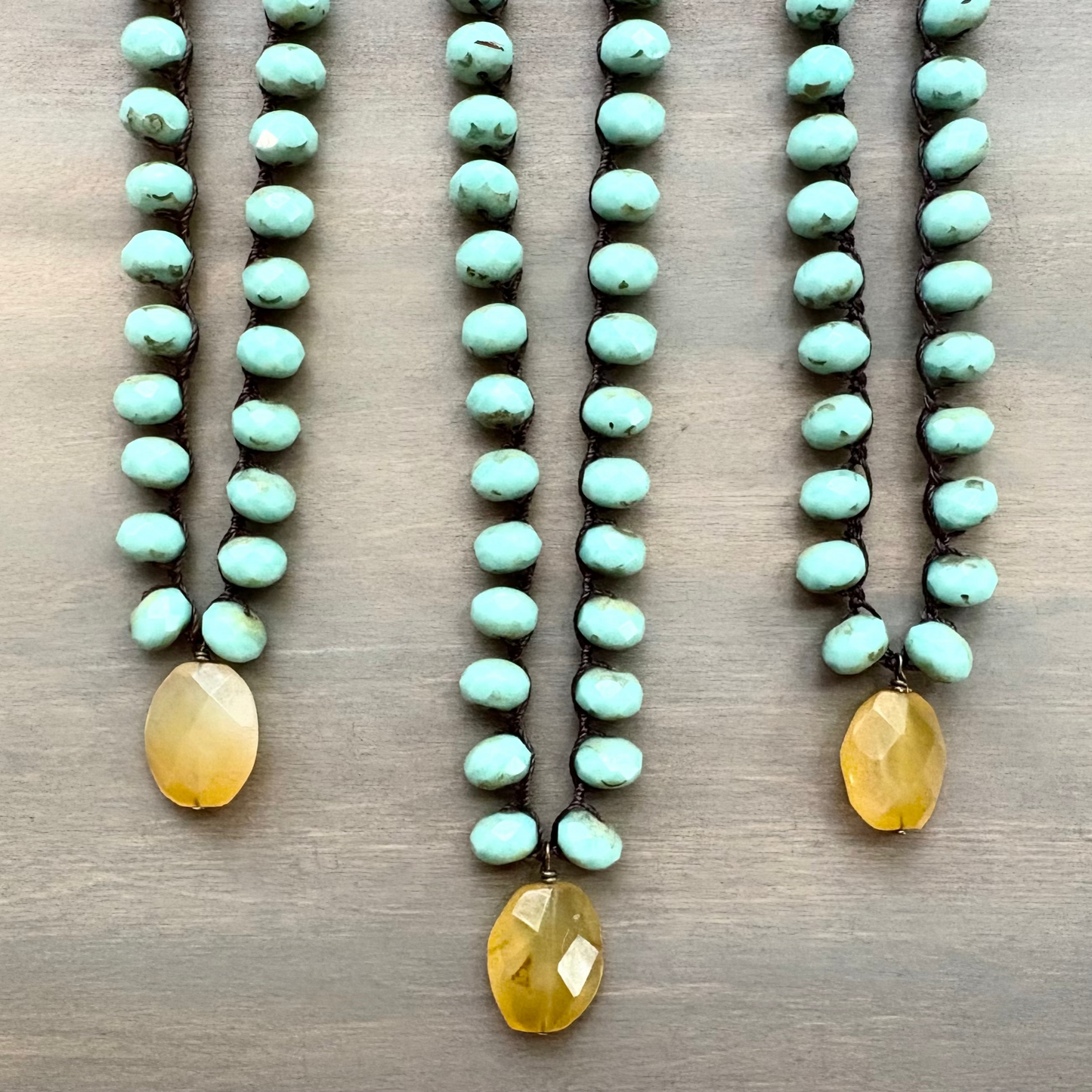Faceted Honey Chalcedony Crocheted Czech Crystal Beach Necklace