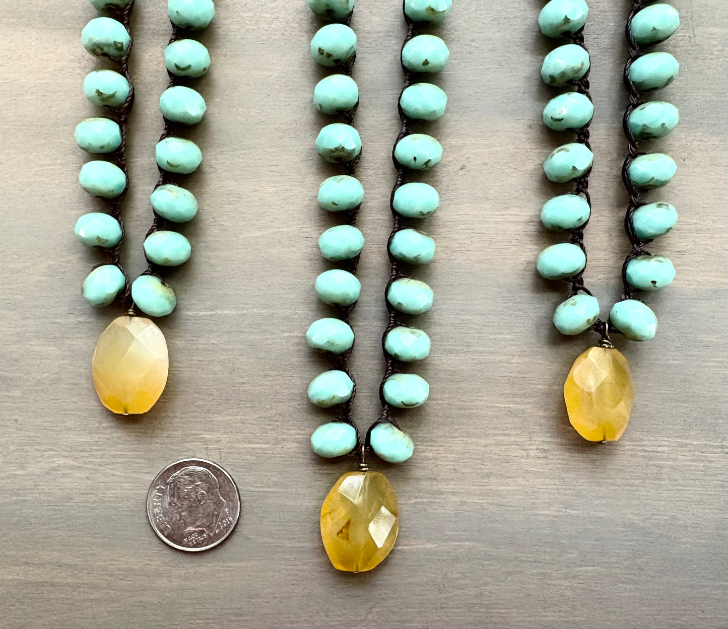 Faceted Honey Chalcedony Crocheted Czech Crystal Beach Necklace