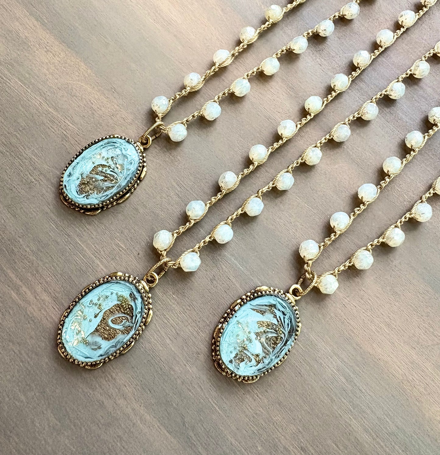 Long Golden Surf Handmade Portal Necklace With Czech Crystal